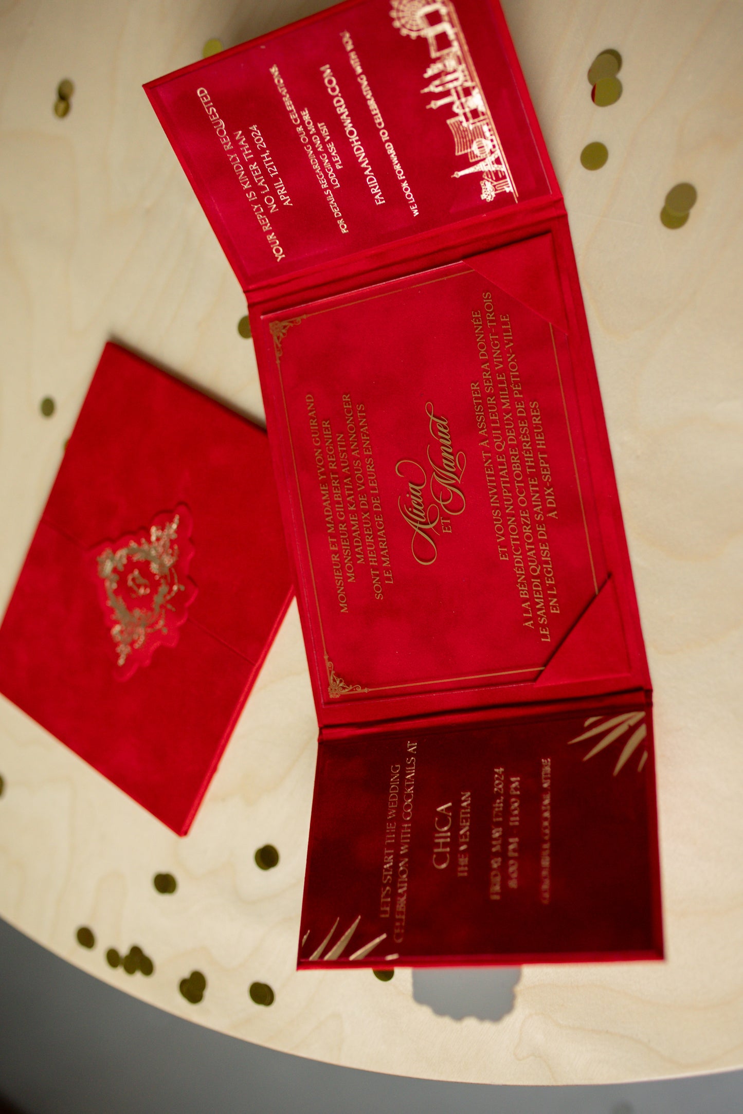 Red Velvet Pocket Wedding Invitation Suite
