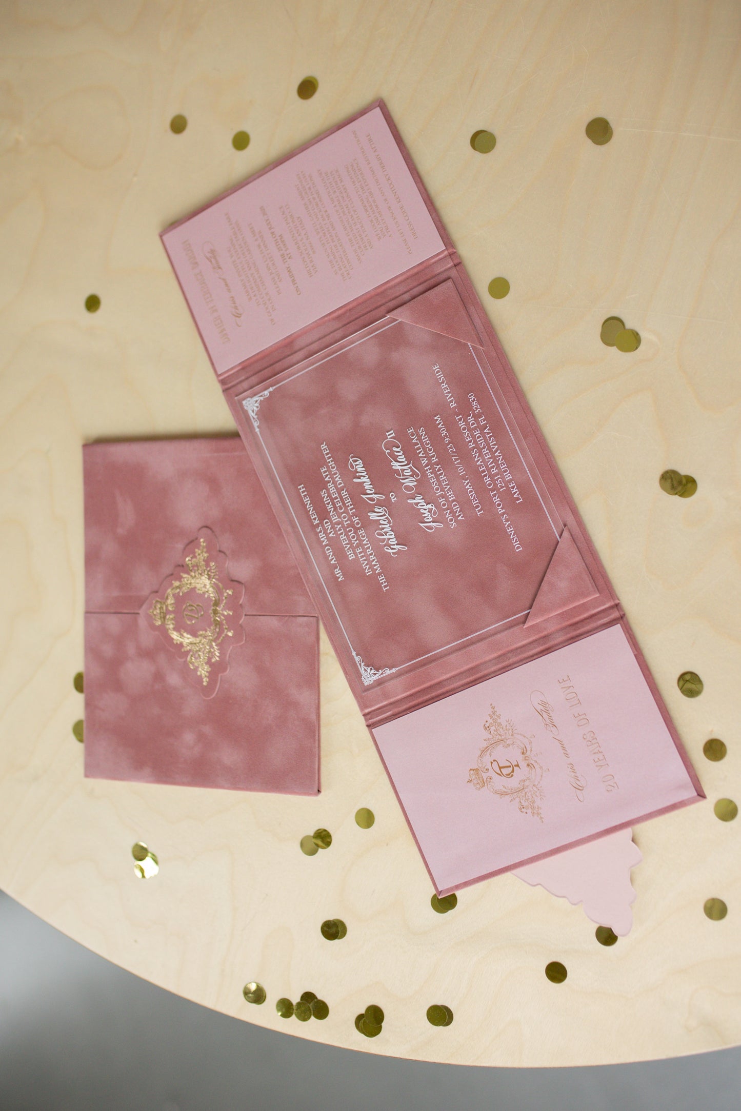 Powder Pink Velvet Pocket Wedding Invitation Suite