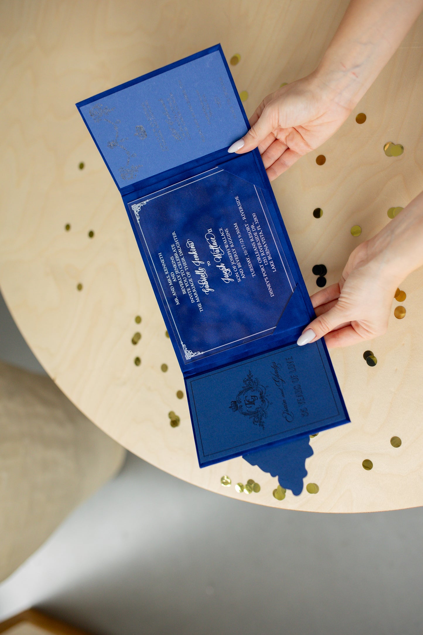 Royal Blue Velvet Wedding Invitations Pocket