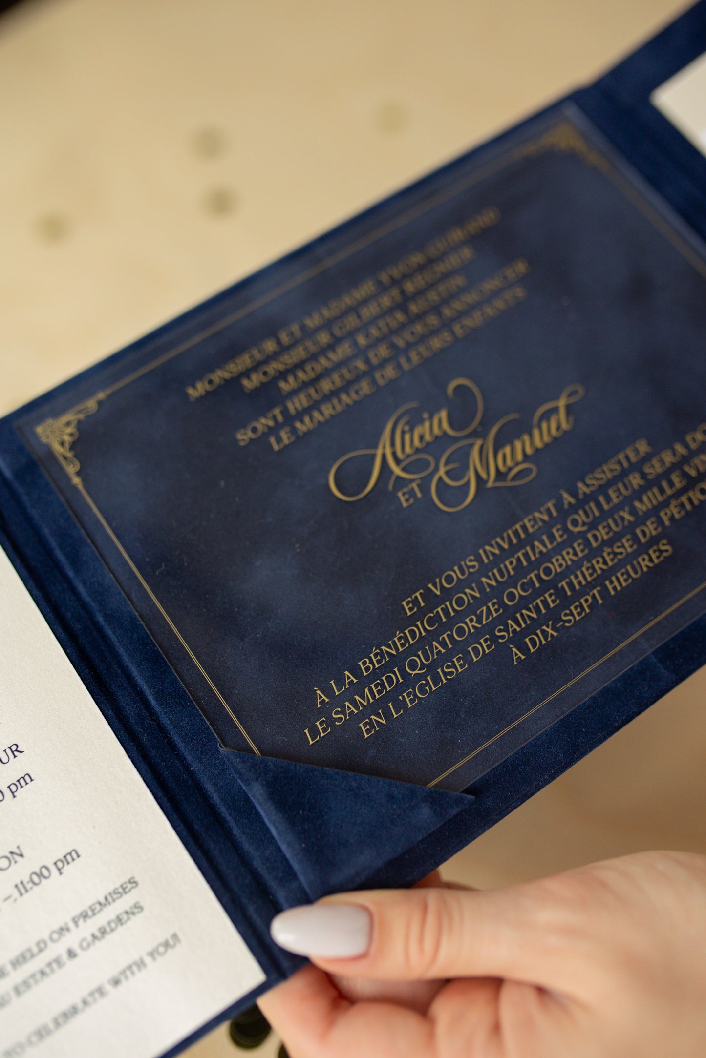 Navy Blue Velvet Pocket Wedding Invitation Suite