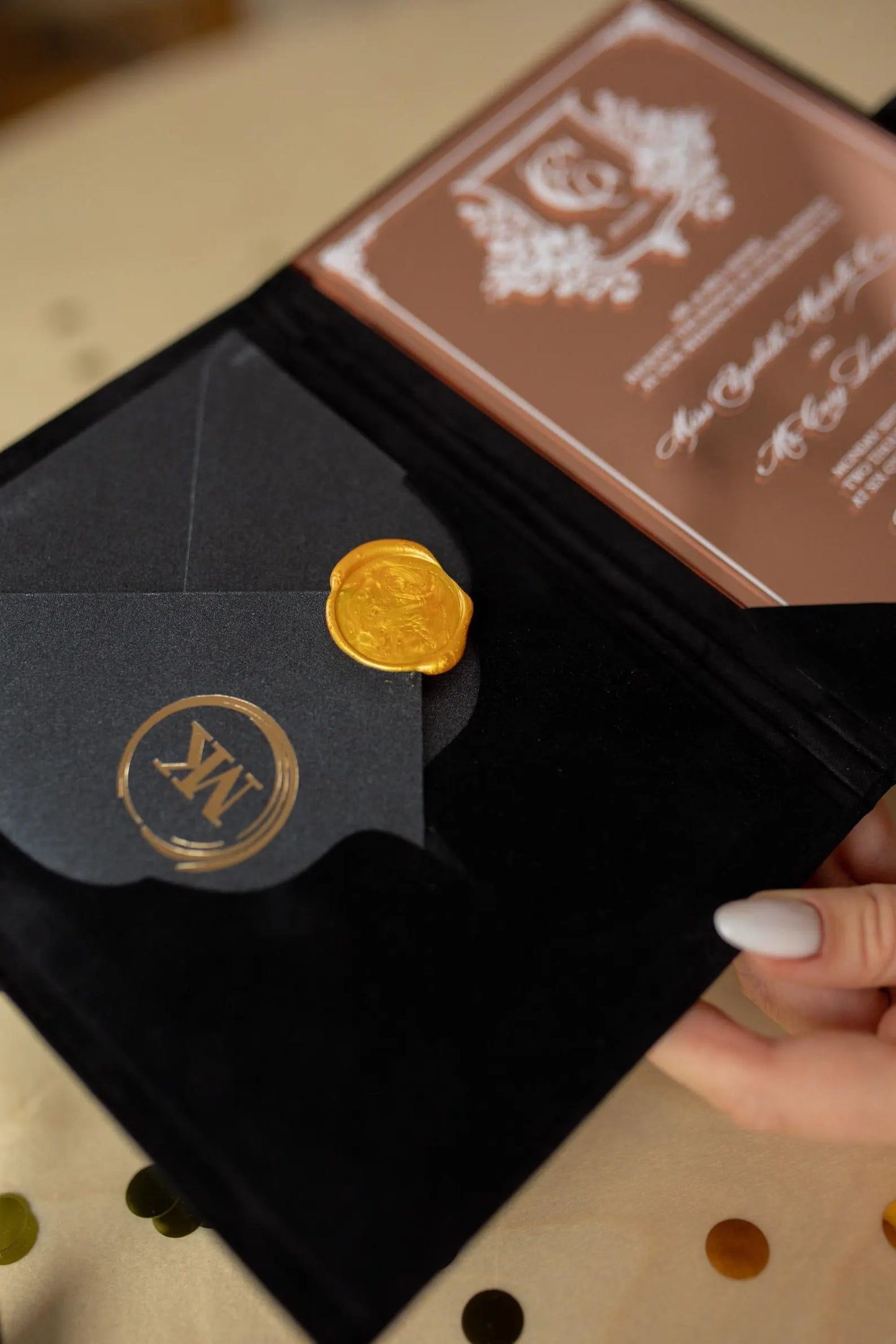 Velvet Pocket Folded Folio Wedding Invitation