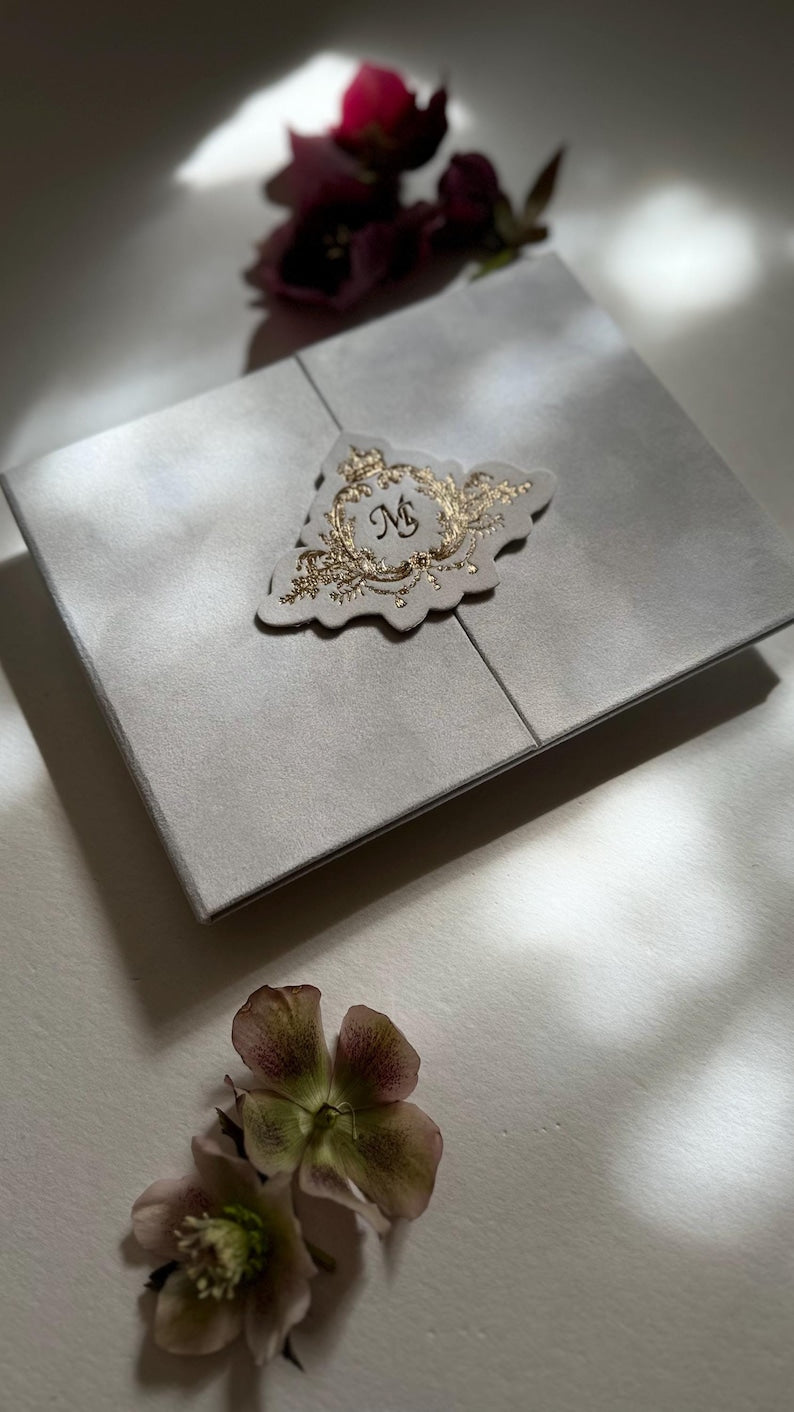 White Customizable Acrylic Trifold Wedding Invitations Set