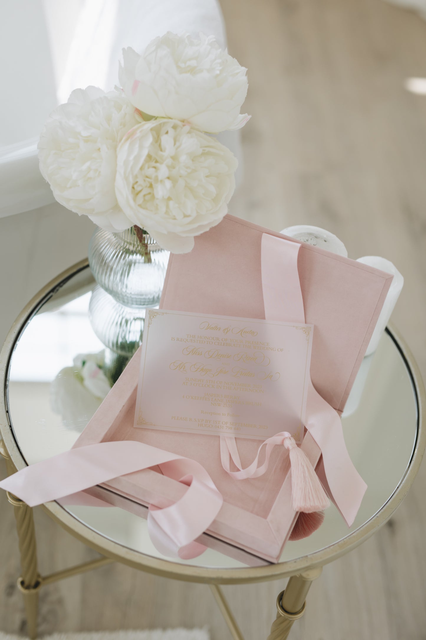 Custom Pink Velvet Boxed Invitations