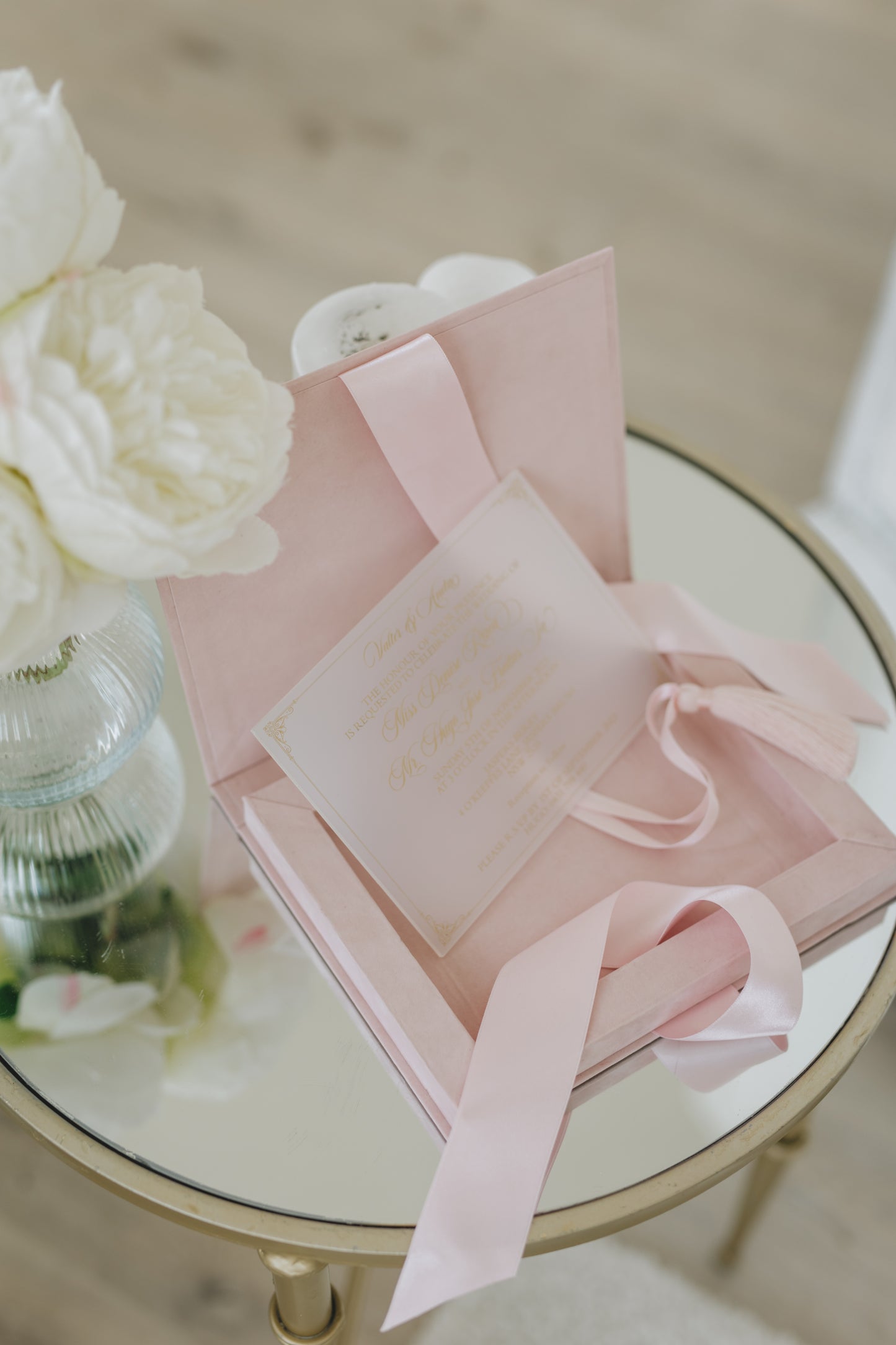 Custom Pink Velvet Boxed Invitations