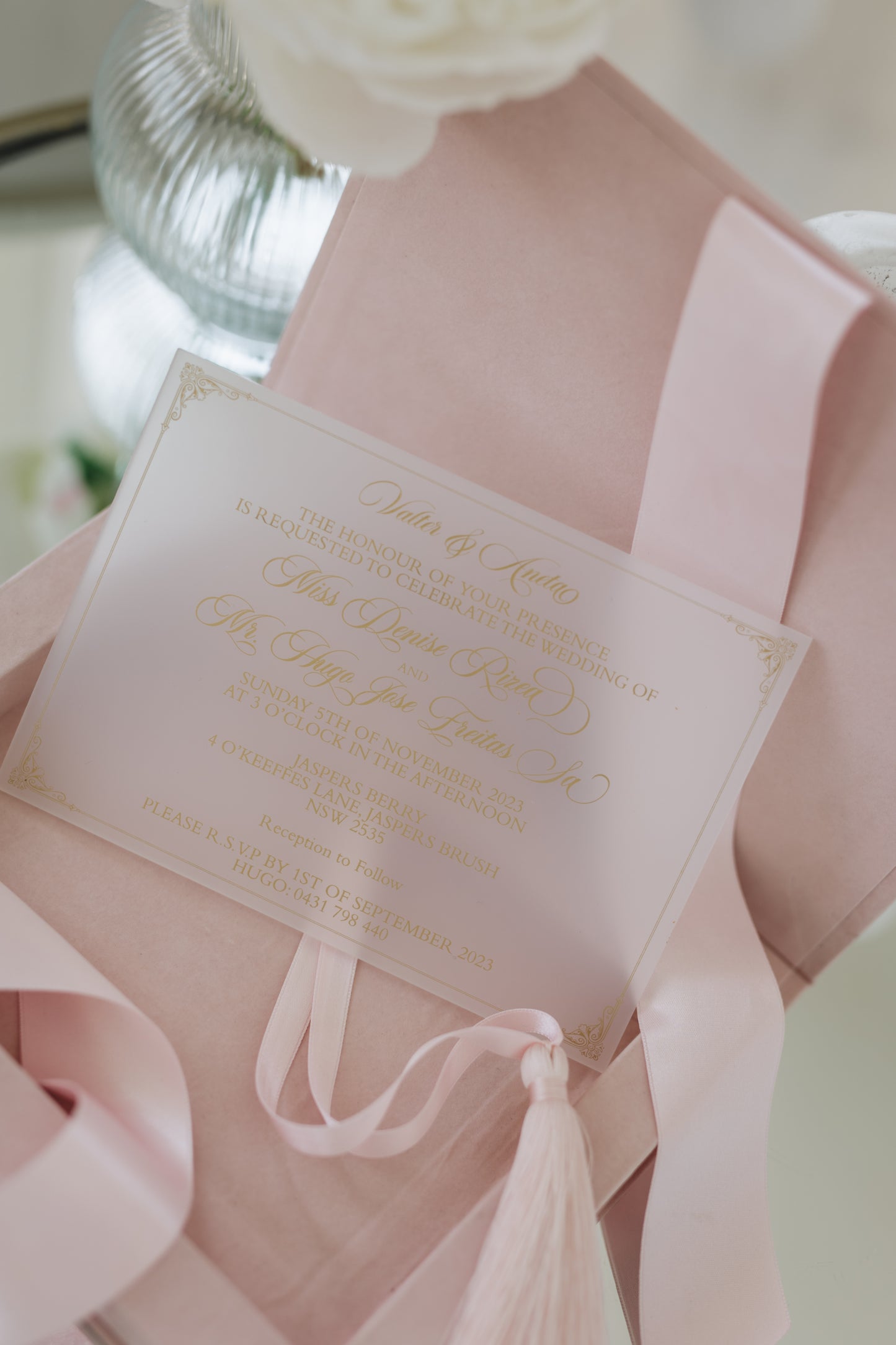 Custom Pink Velvet Boxed Invitations