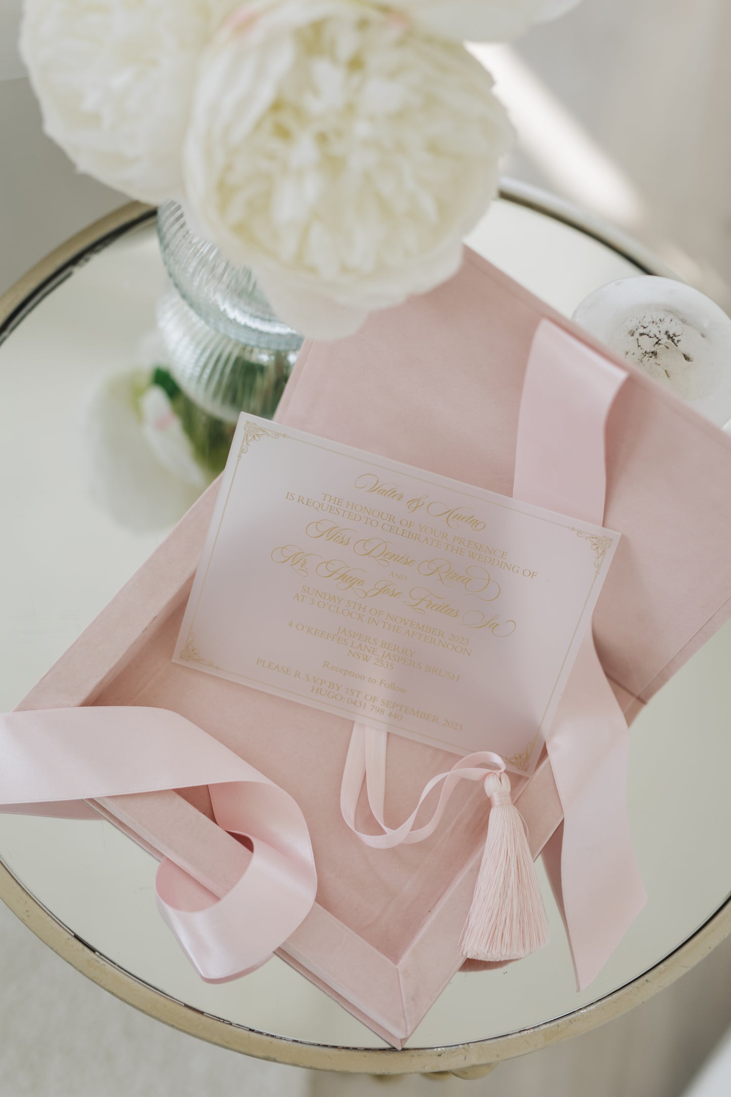 Custom Pink Velvet Boxed Invitations