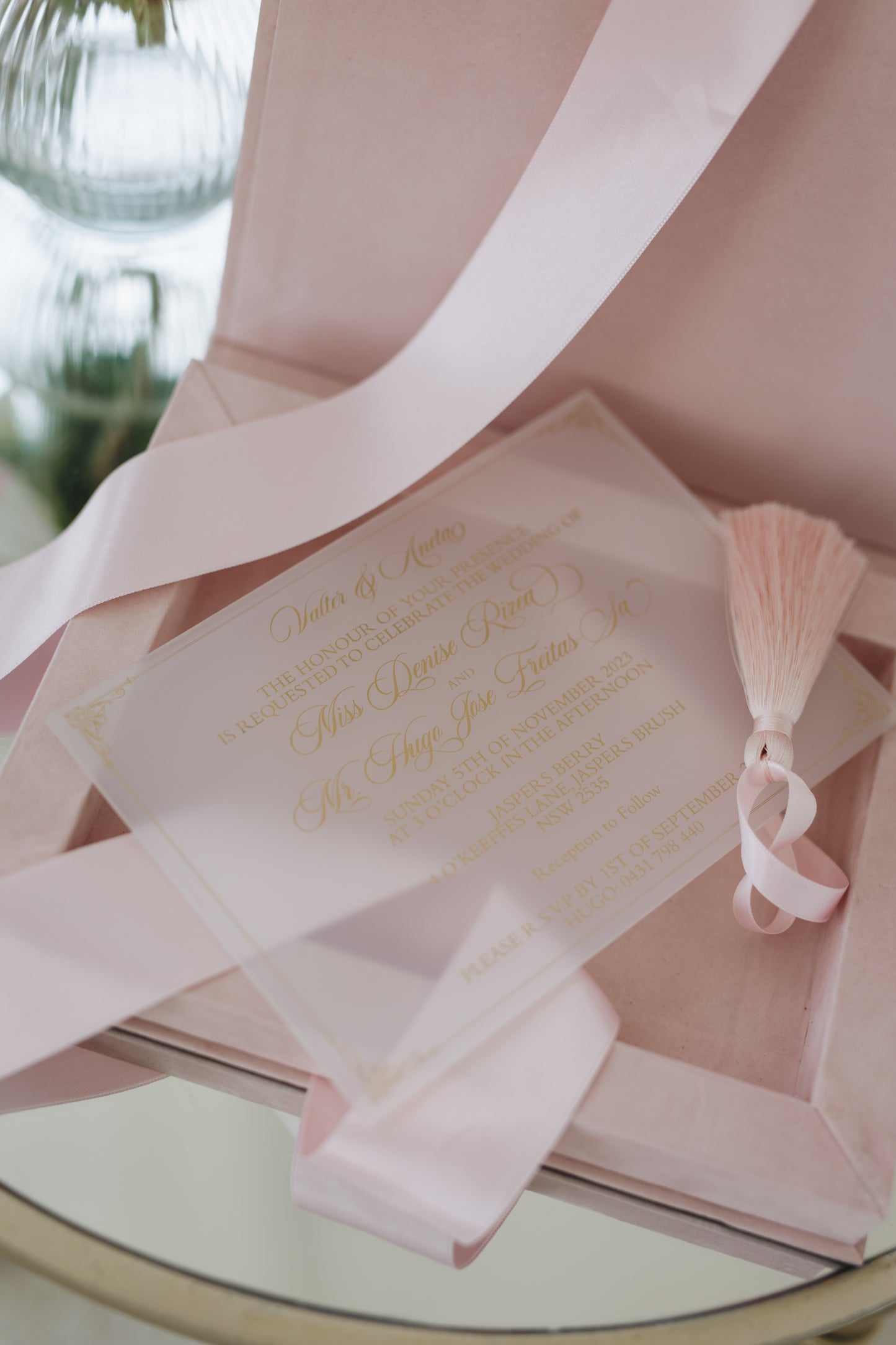 Custom Pink Velvet Boxed Invitations