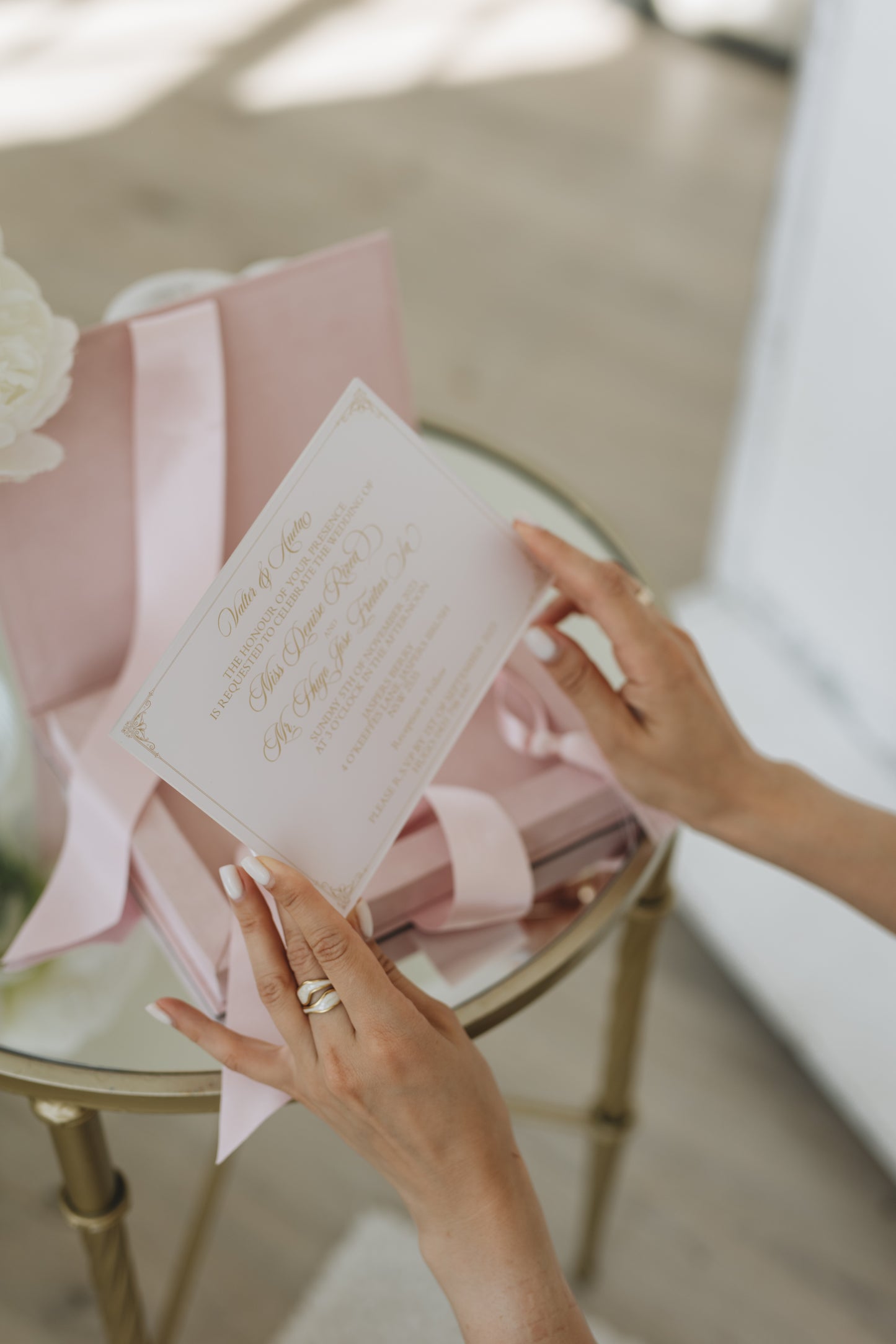 Custom Pink Velvet Boxed Invitations