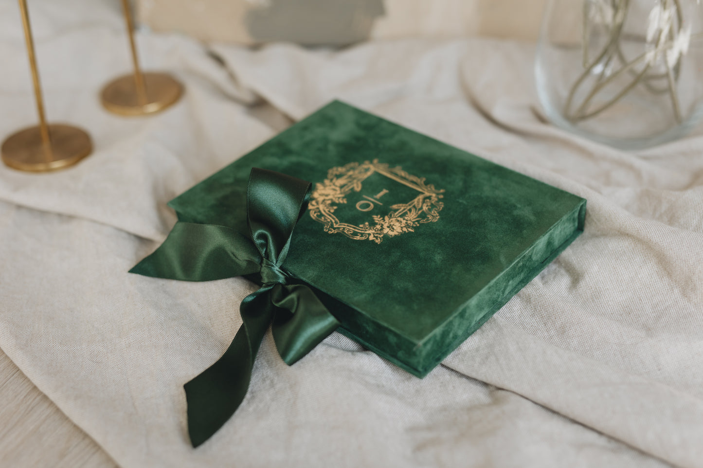 Custom Green Emerald Velvet Boxed Invitations