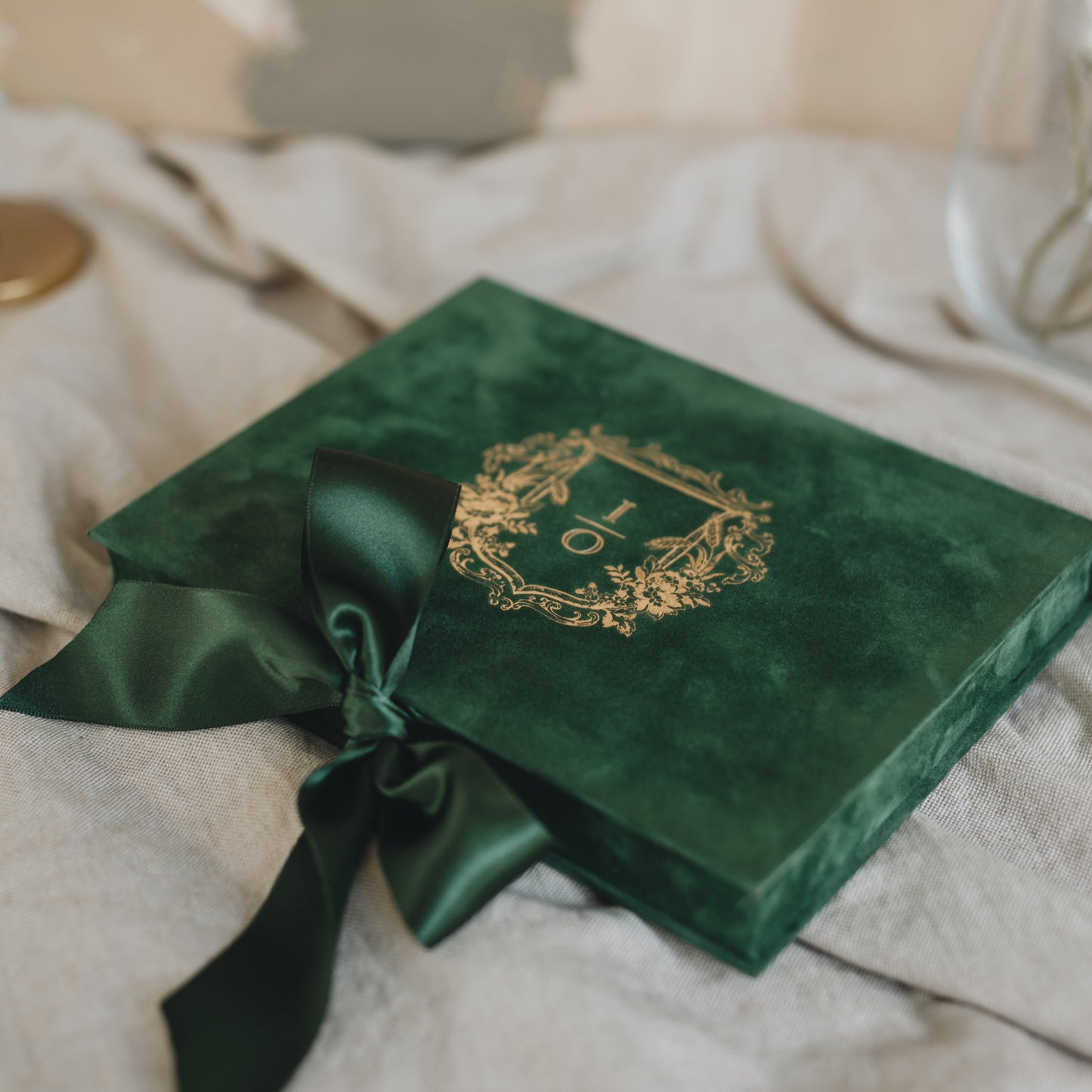 Custom Green Emerald Velvet Boxed Invitations