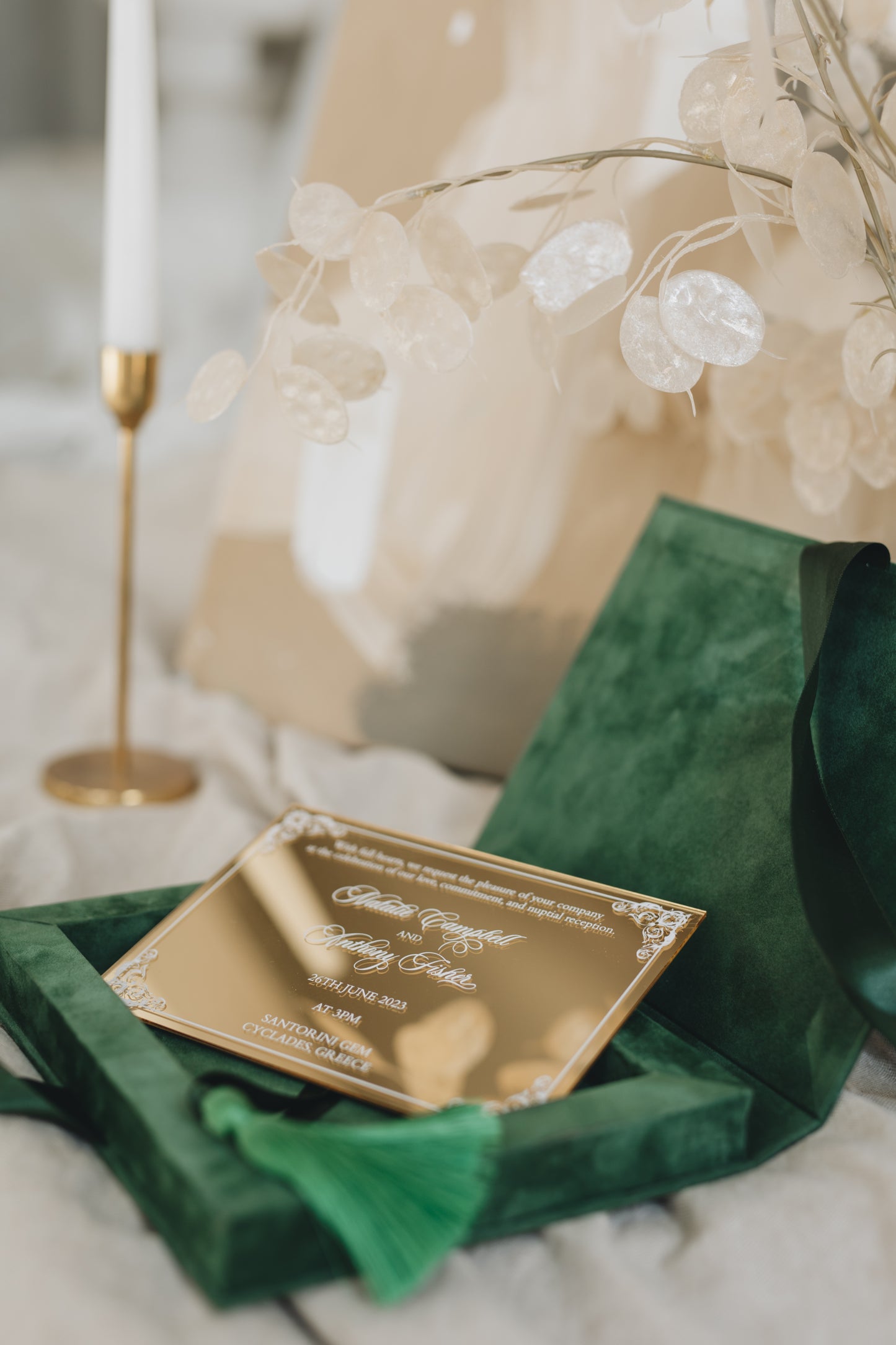 Custom Green Emerald Velvet Boxed Invitations