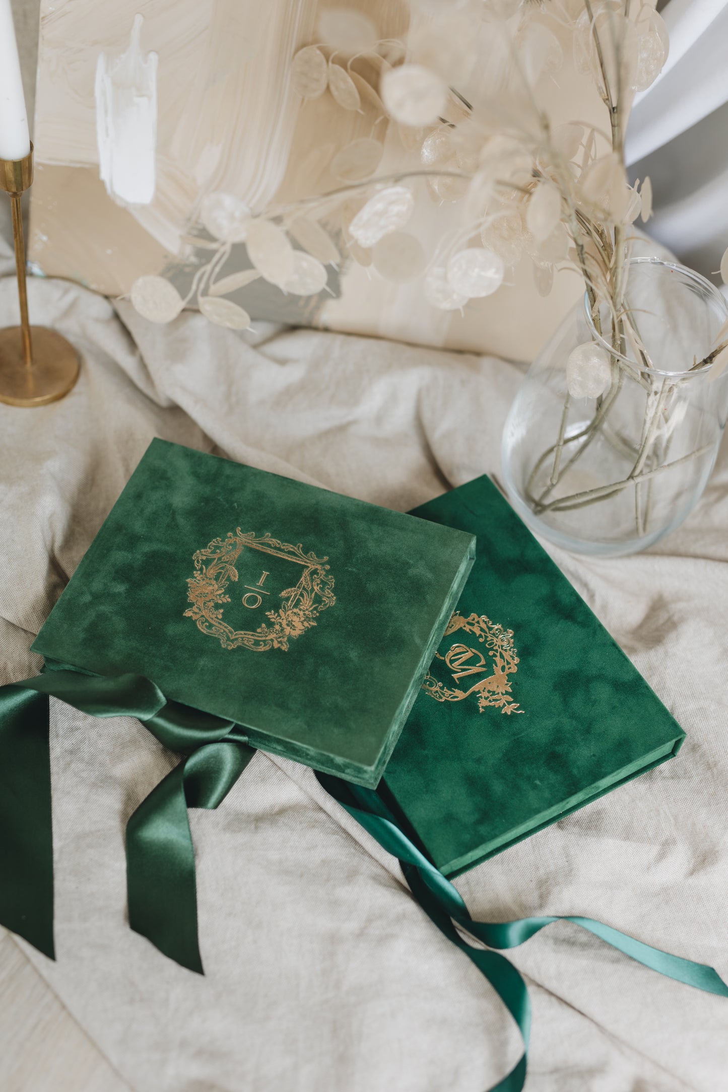 Custom Green Emerald Velvet Boxed Invitations