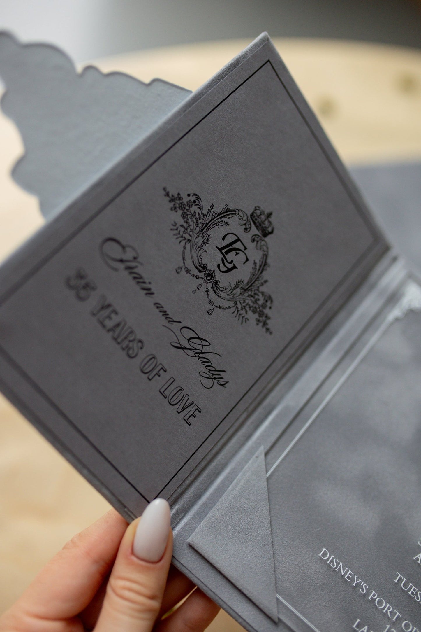 Luxury Gray Velvet Pocket Wedding Invitation Suite