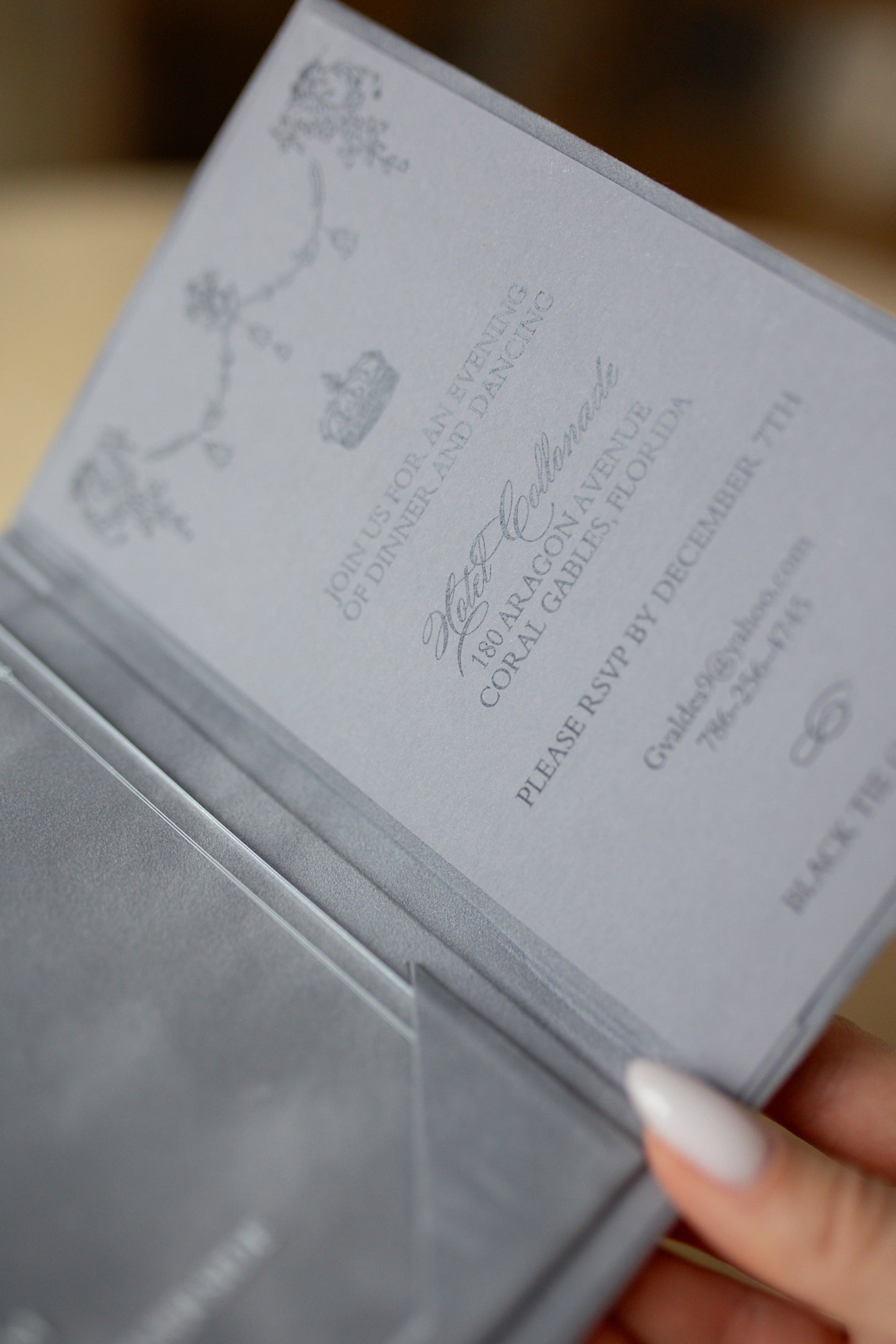 Luxury Gray Velvet Pocket Wedding Invitation Suite