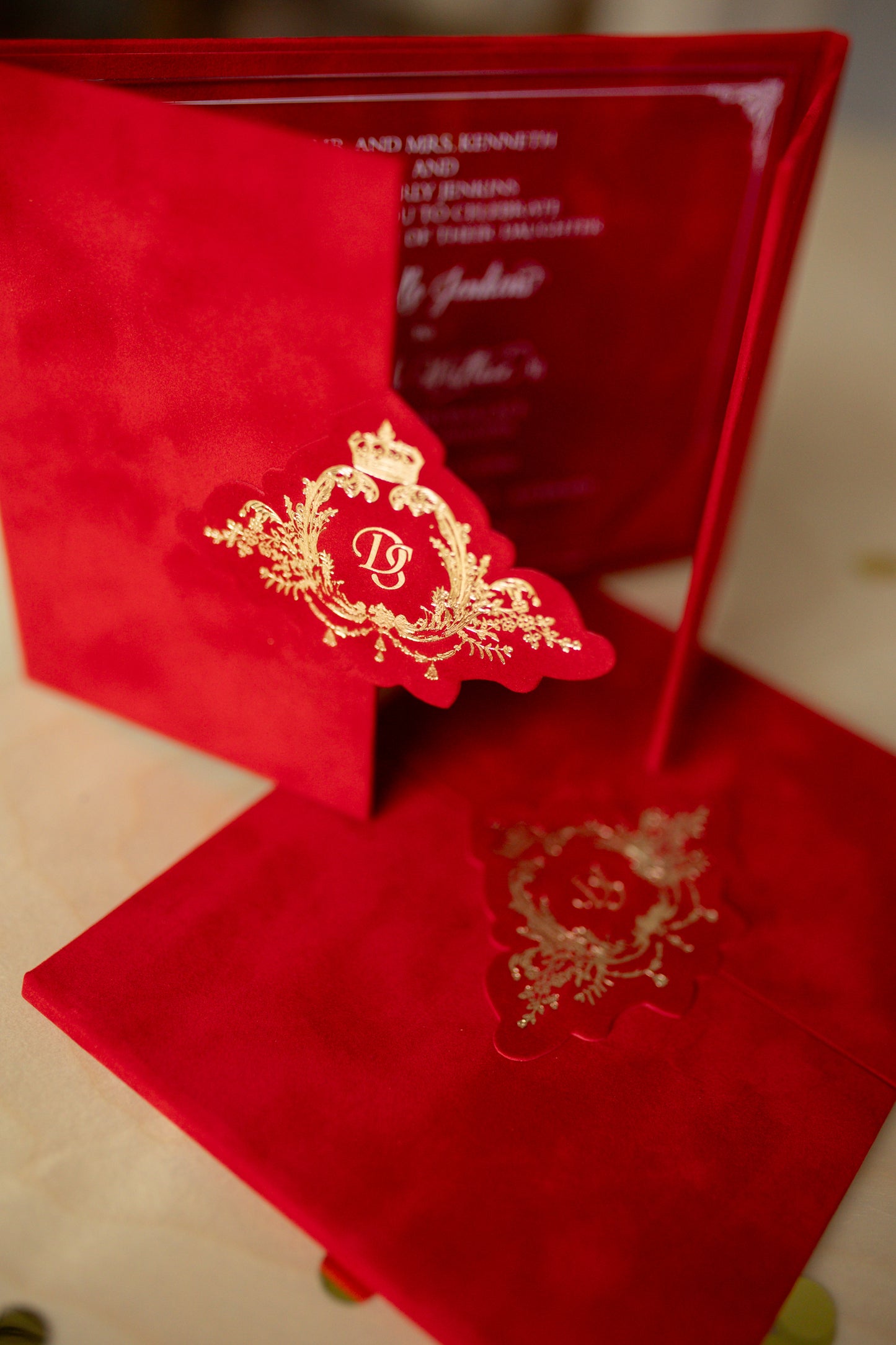 Luxury Red Velvet Pocket Wedding Invitation Suite