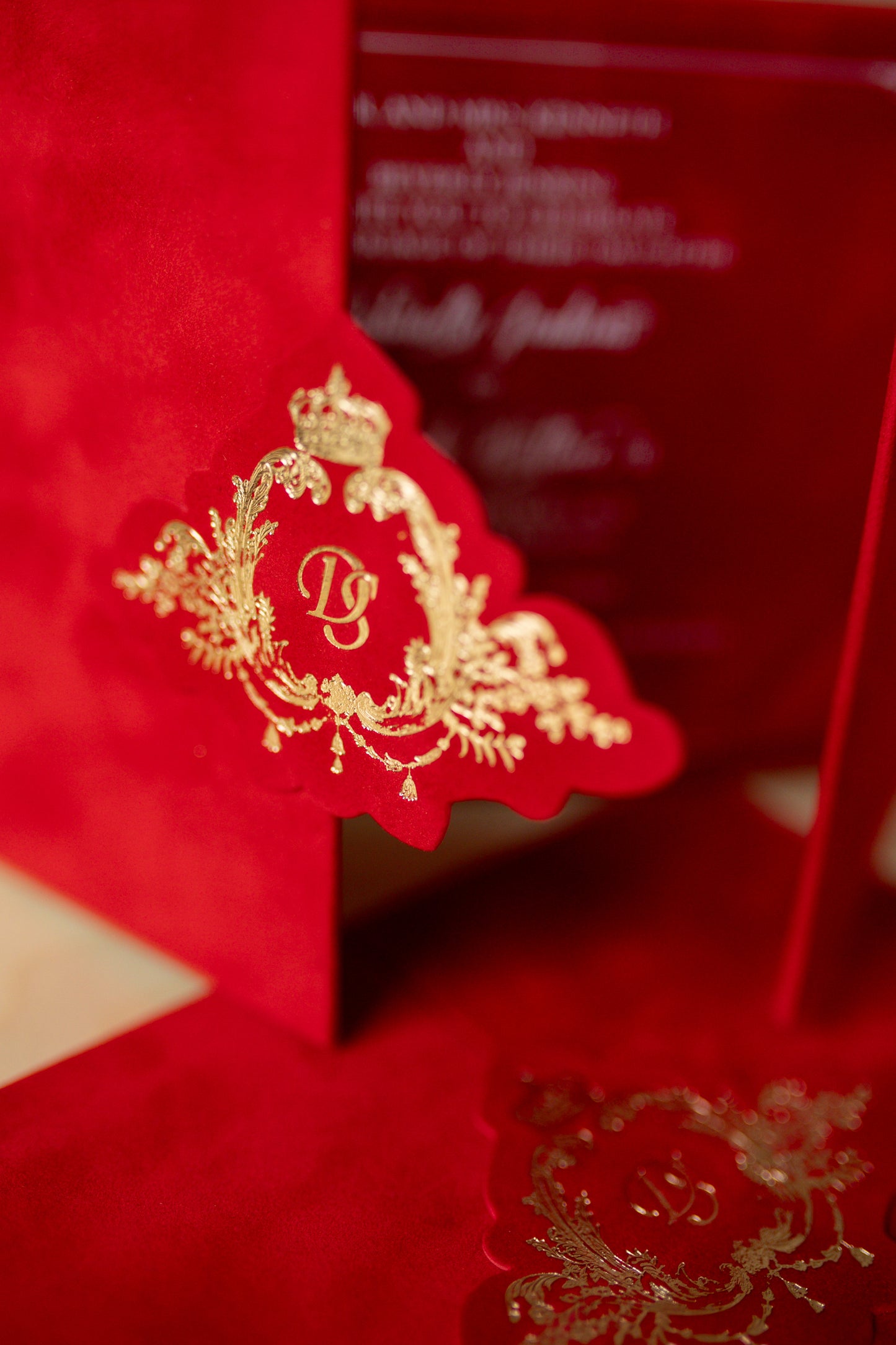 Luxury Red Velvet Pocket Wedding Invitation Suite