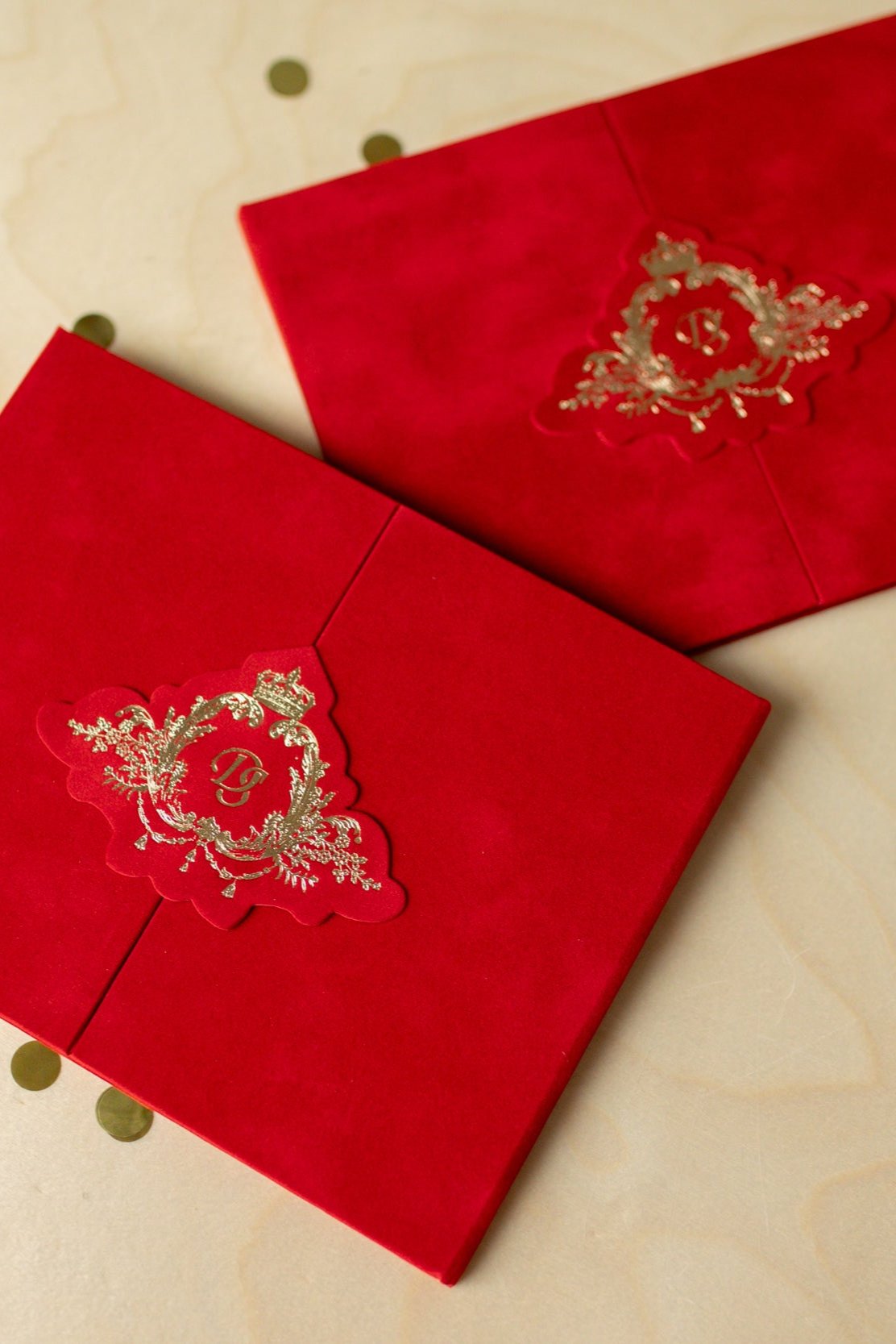 Luxury Red Velvet Pocket Wedding Invitation Suite