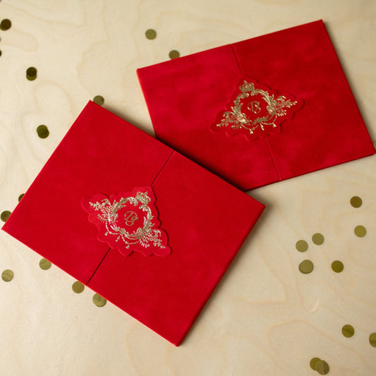 Luxury Red Velvet Pocket Wedding Invitation Suite