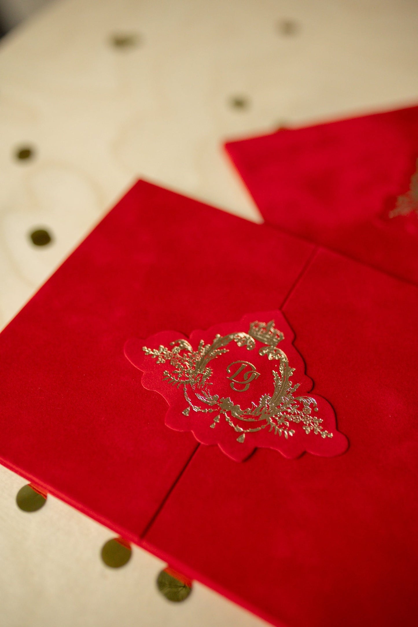 Luxury Red Velvet Pocket Wedding Invitation Suite