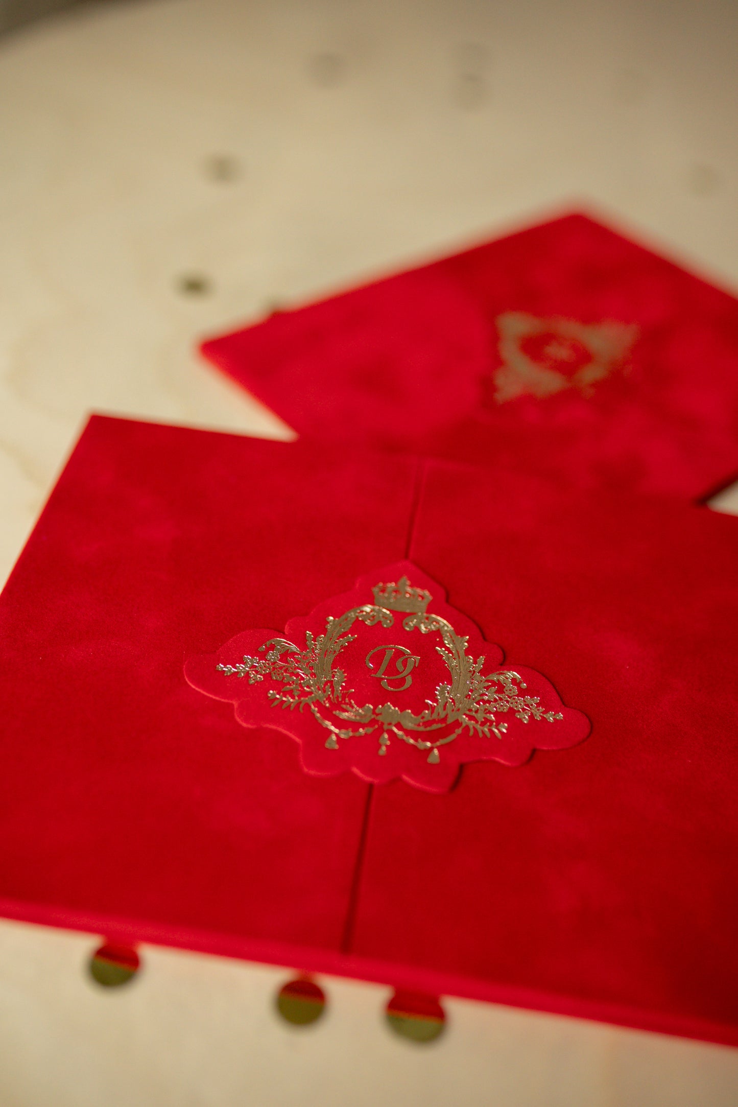 Luxury Red Velvet Pocket Wedding Invitation Suite