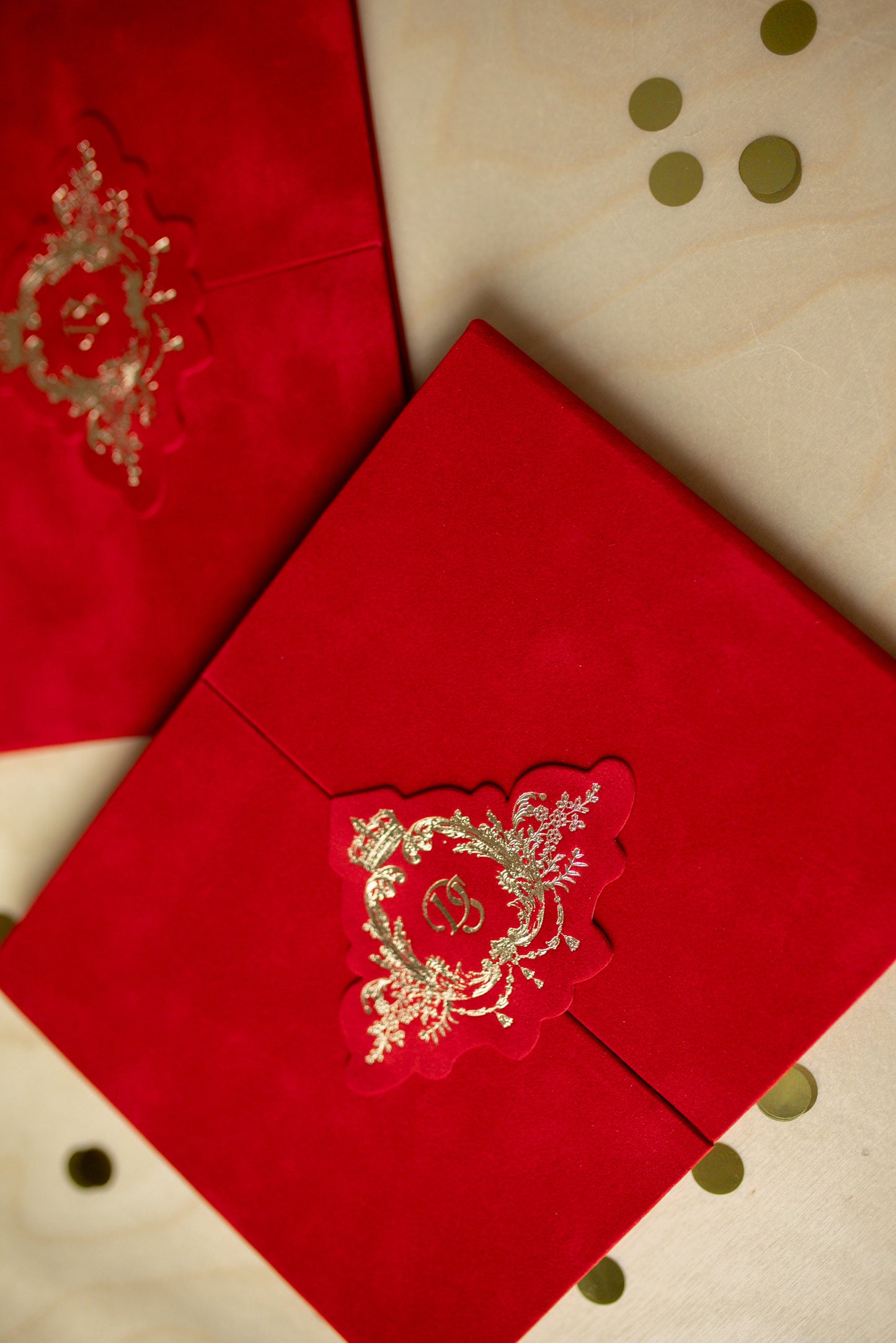 Luxury Red Velvet Pocket Wedding Invitation Suite