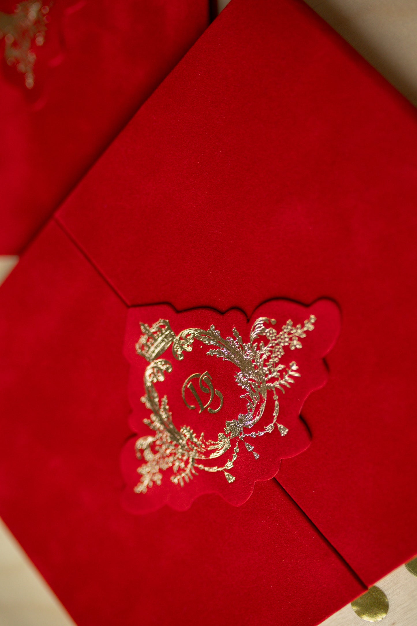 Luxury Red Velvet Pocket Wedding Invitation Suite