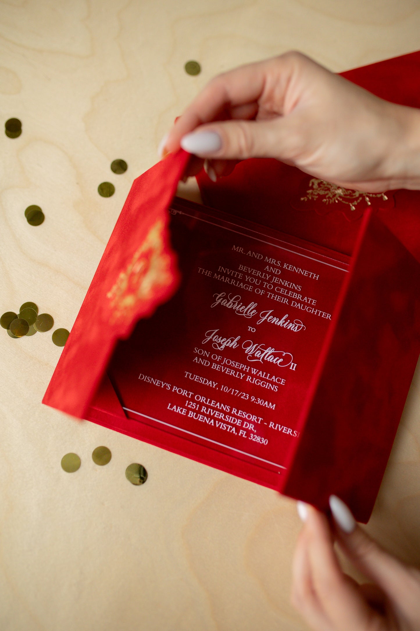 Luxury Red Velvet Pocket Wedding Invitation Suite