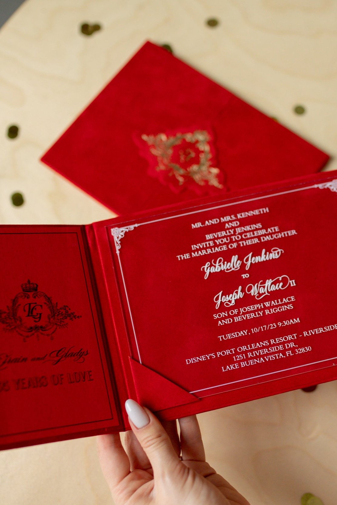 Luxury Red Velvet Pocket Wedding Invitation Suite