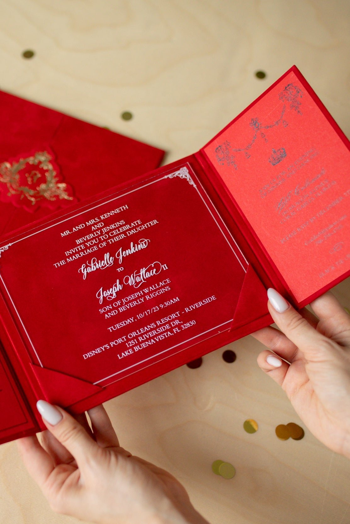 Luxury Red Velvet Pocket Wedding Invitation Suite