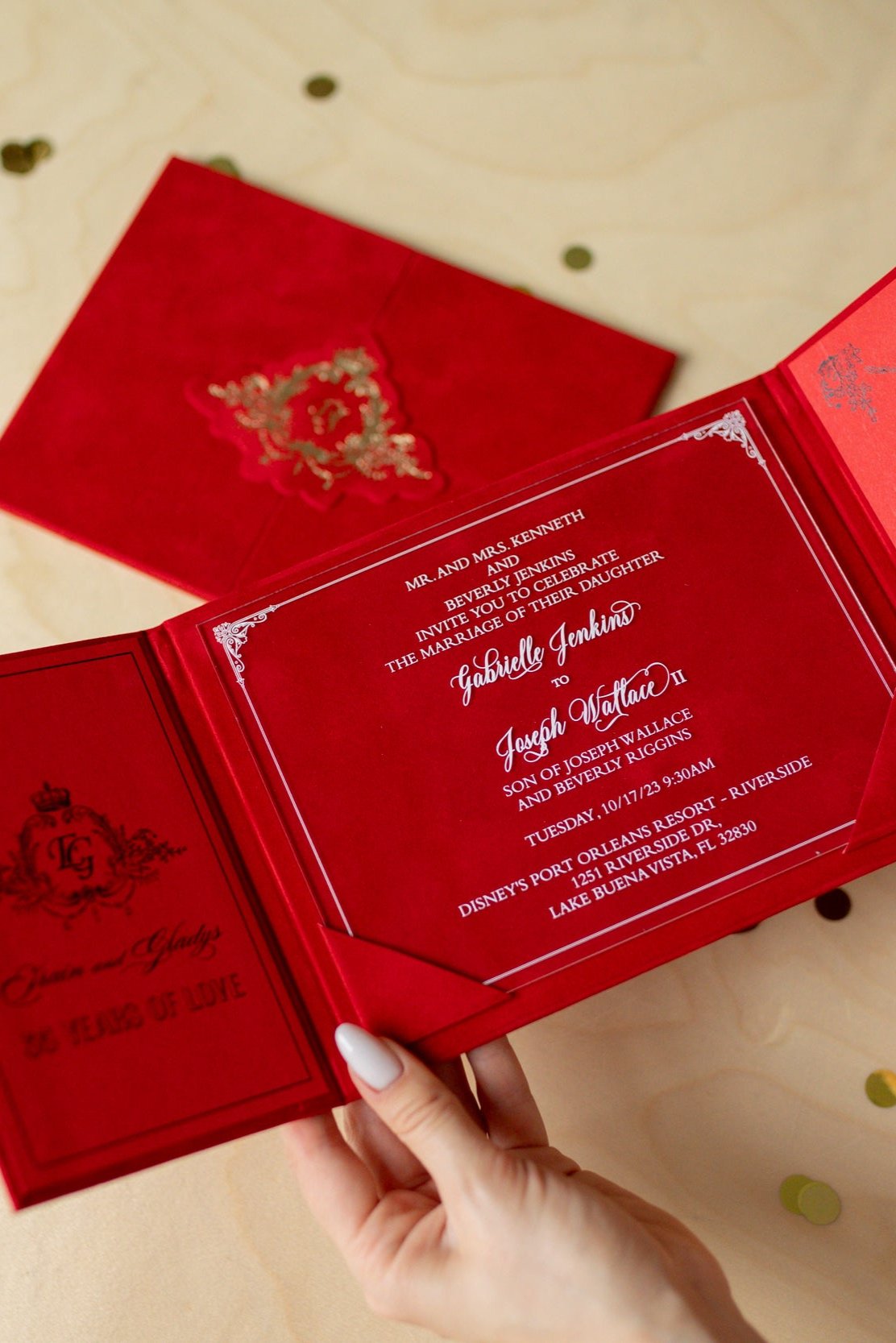 Luxury Red Velvet Pocket Wedding Invitation Suite