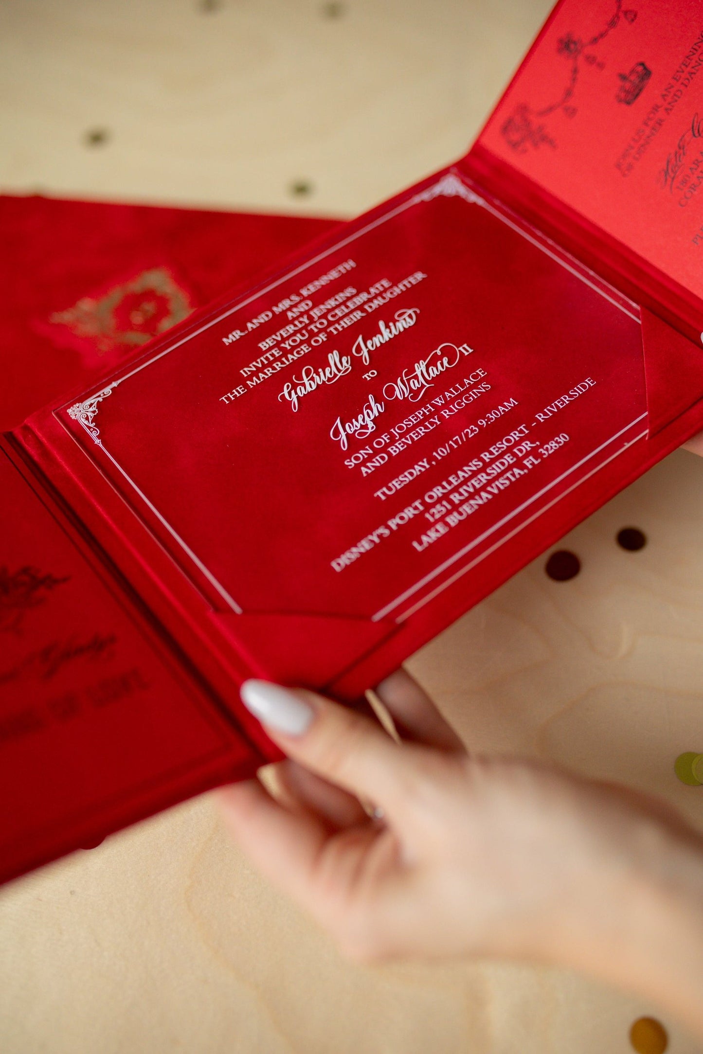 Luxury Red Velvet Pocket Wedding Invitation Suite