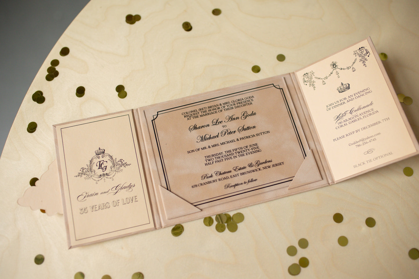 Beige Velvet Pocket Wedding Invitation Suite