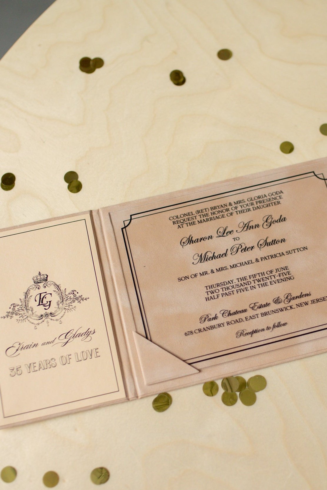 Beige Velvet Pocket Wedding Invitation Suite