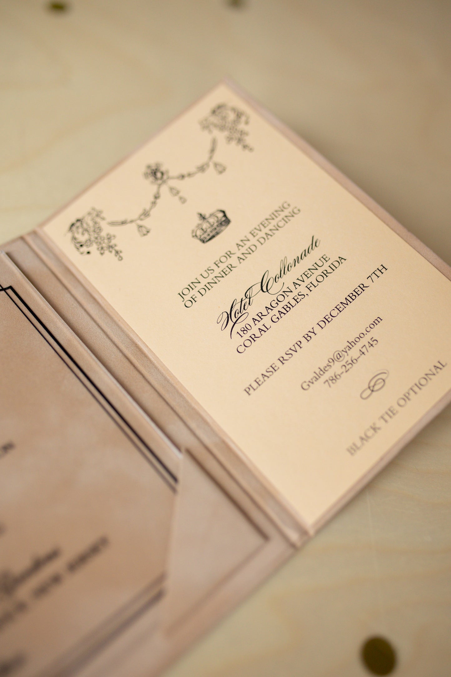 Beige Velvet Pocket Wedding Invitation Suite