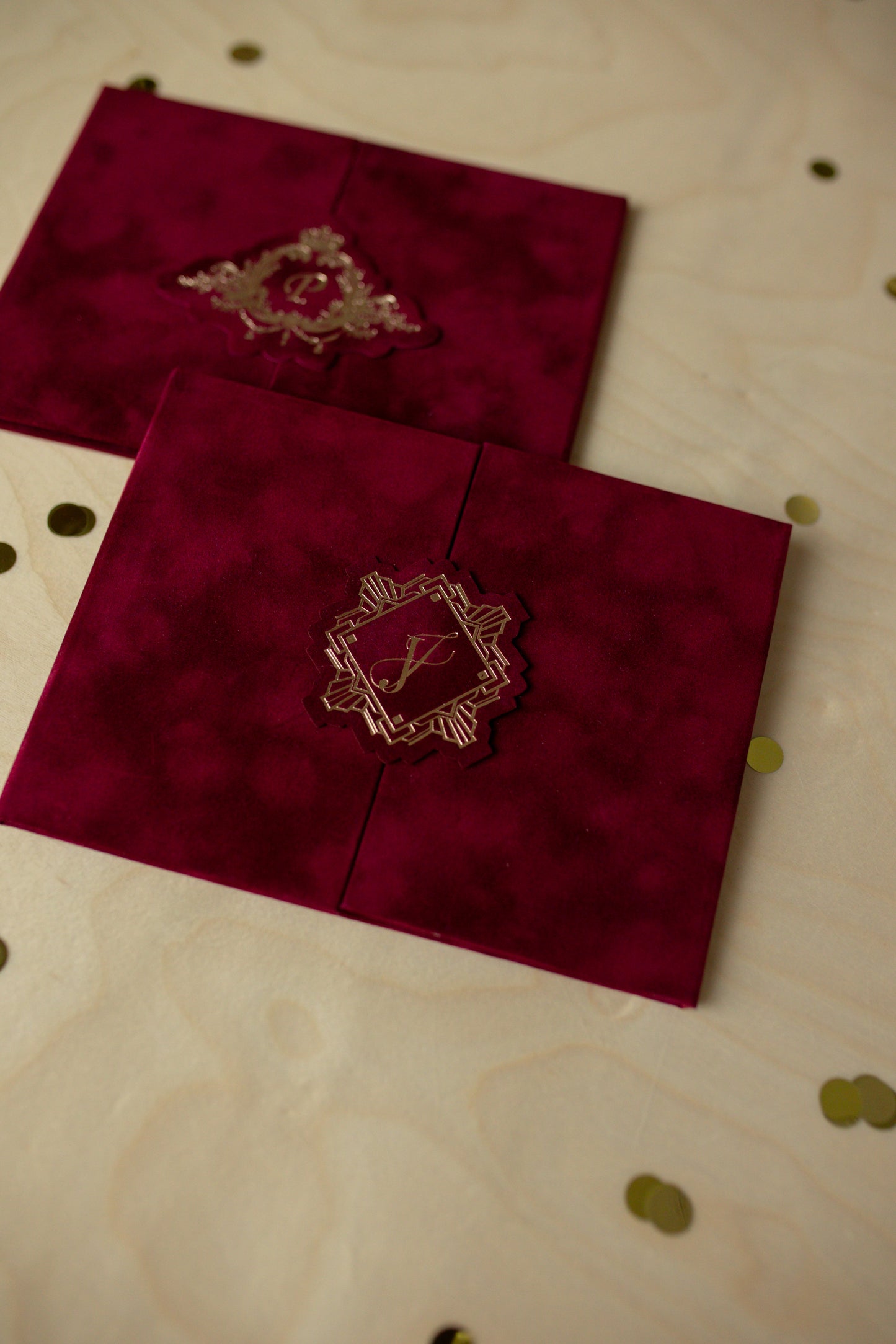 Burgundy Velvet Envelope and Custom Acrylic Invitation