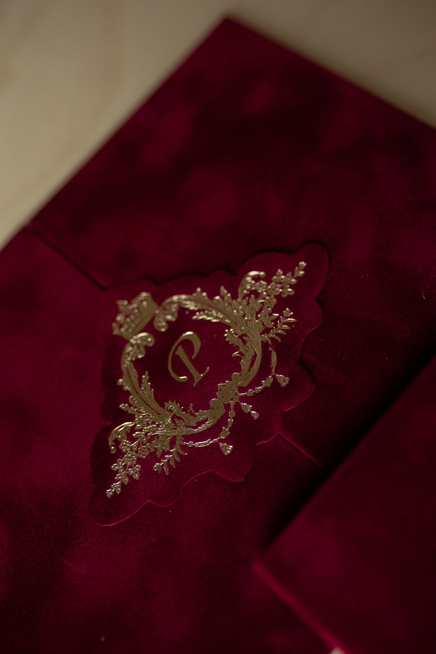 Burgundy Velvet Envelope and Custom Acrylic Invitation