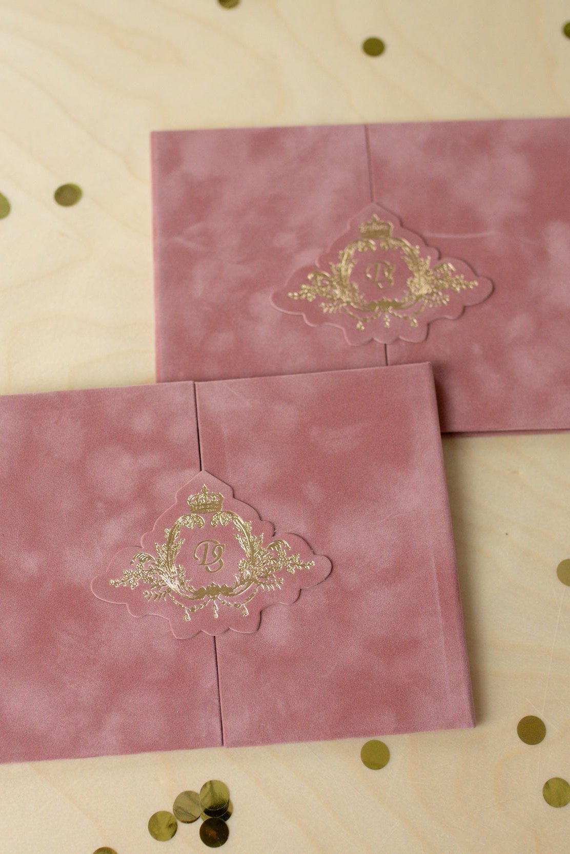 Powder Pink Velvet Pocket Wedding Invitation Suite
