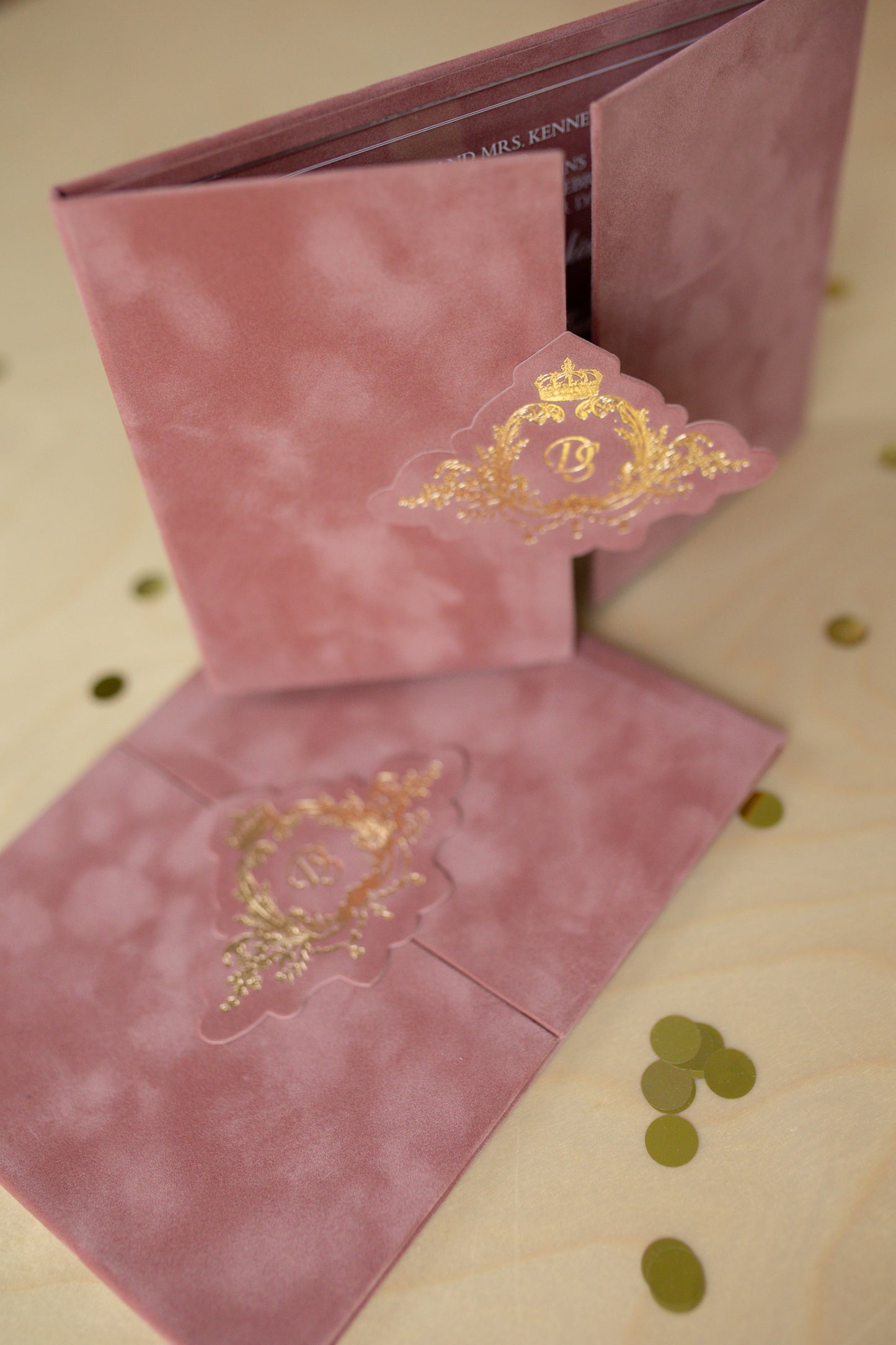 Powder Pink Velvet Pocket Wedding Invitation Suite