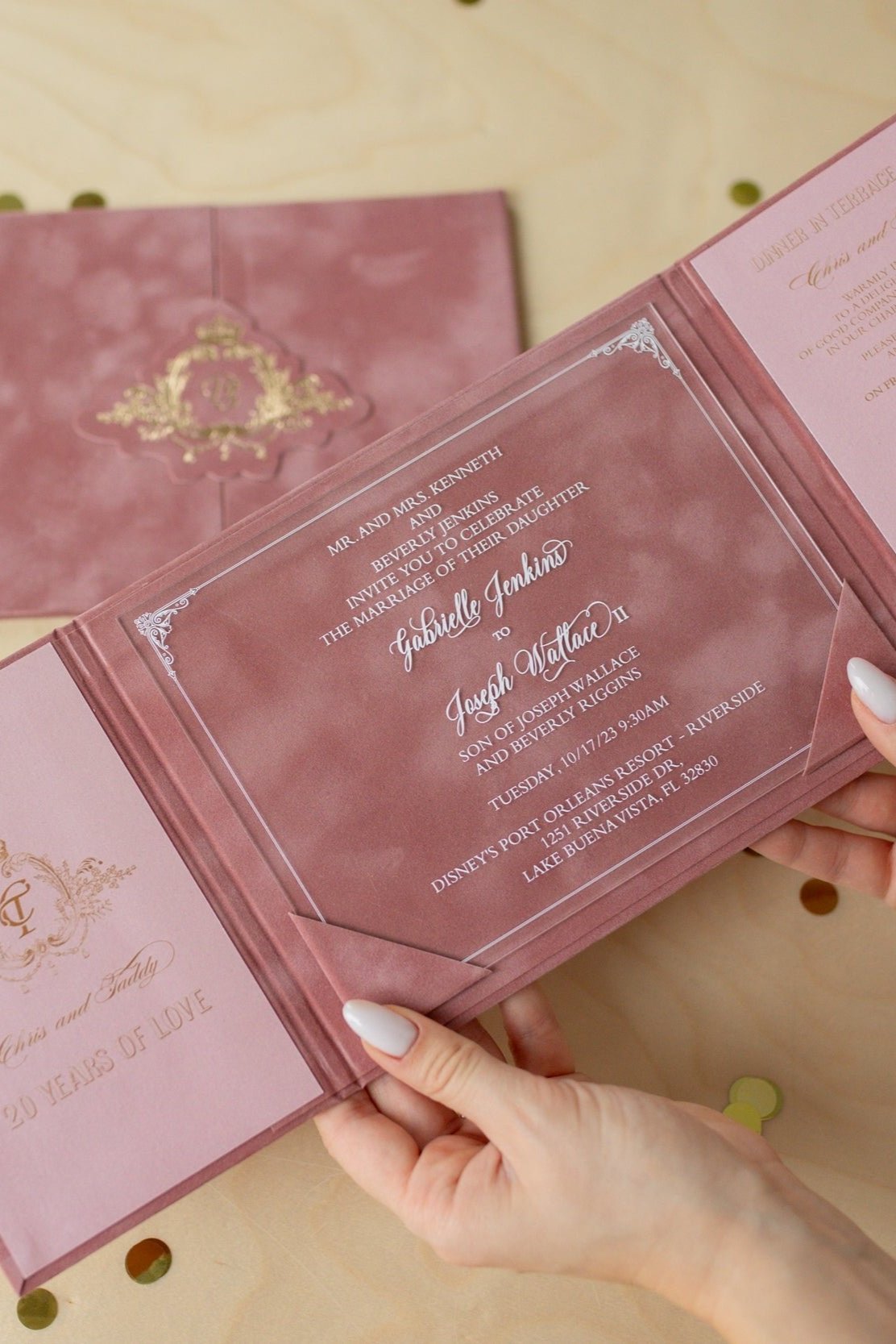 Powder Pink Velvet Pocket Wedding Invitation Suite