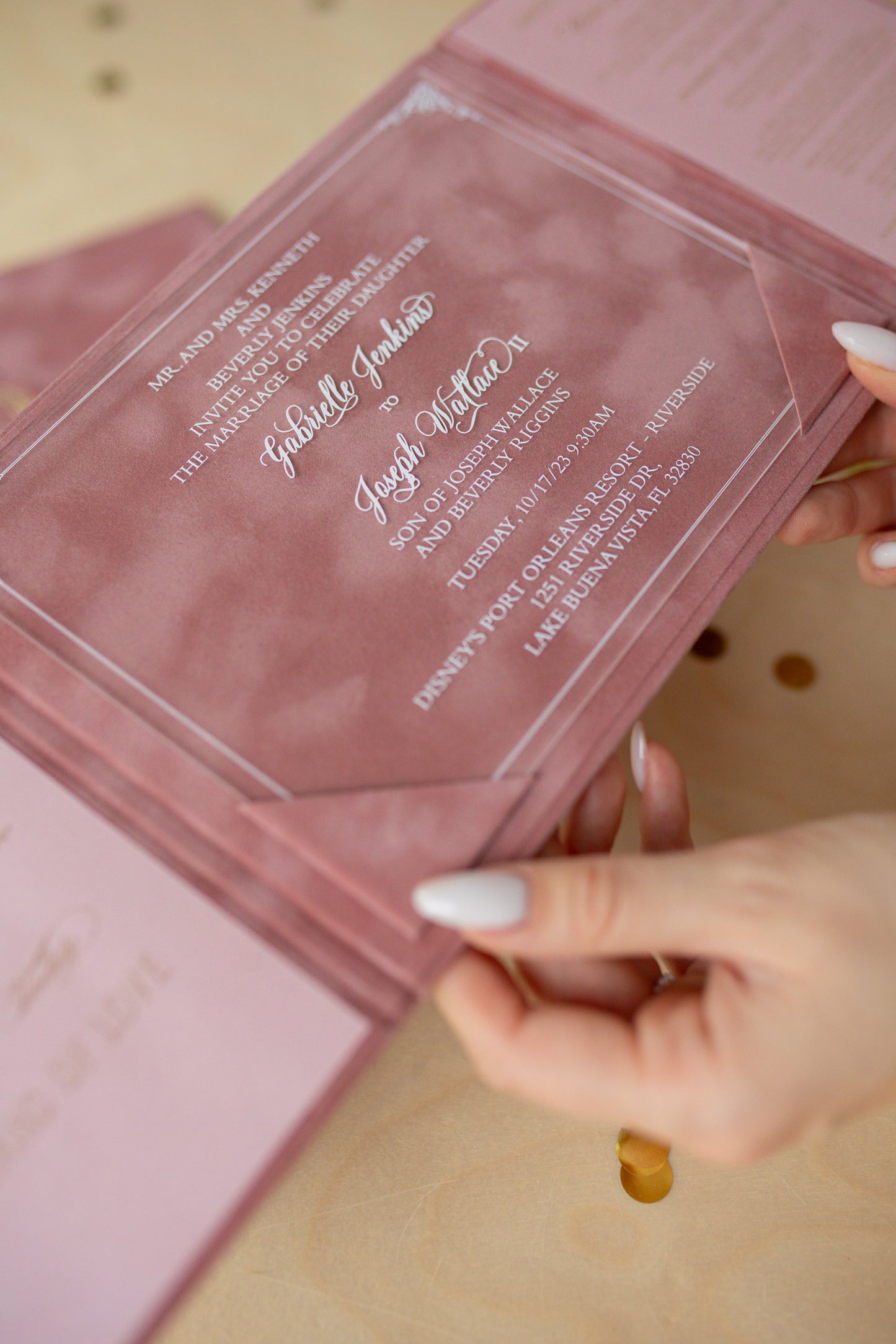 Powder Pink Velvet Pocket Wedding Invitation Suite