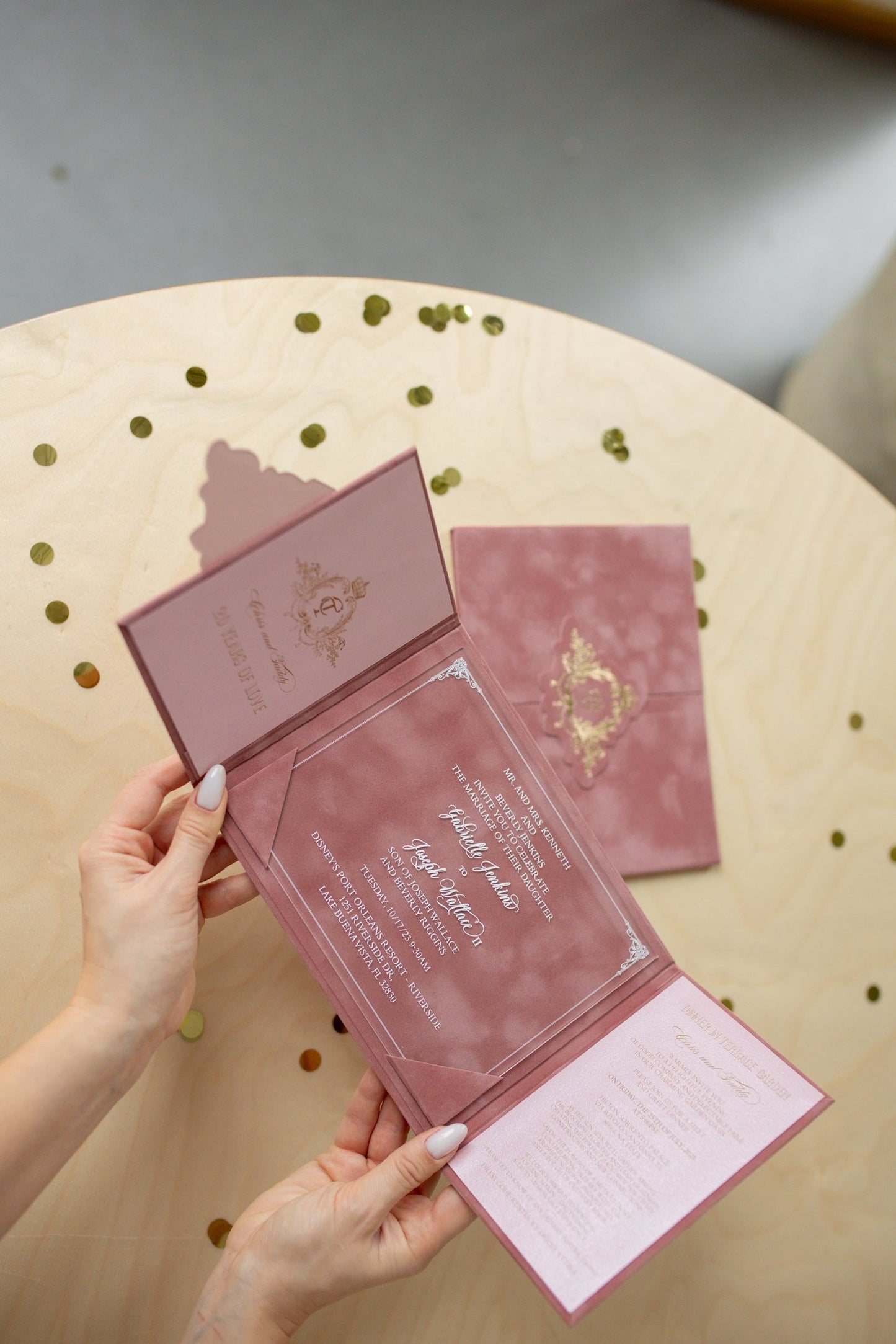 Powder Pink Velvet Pocket Wedding Invitation Suite