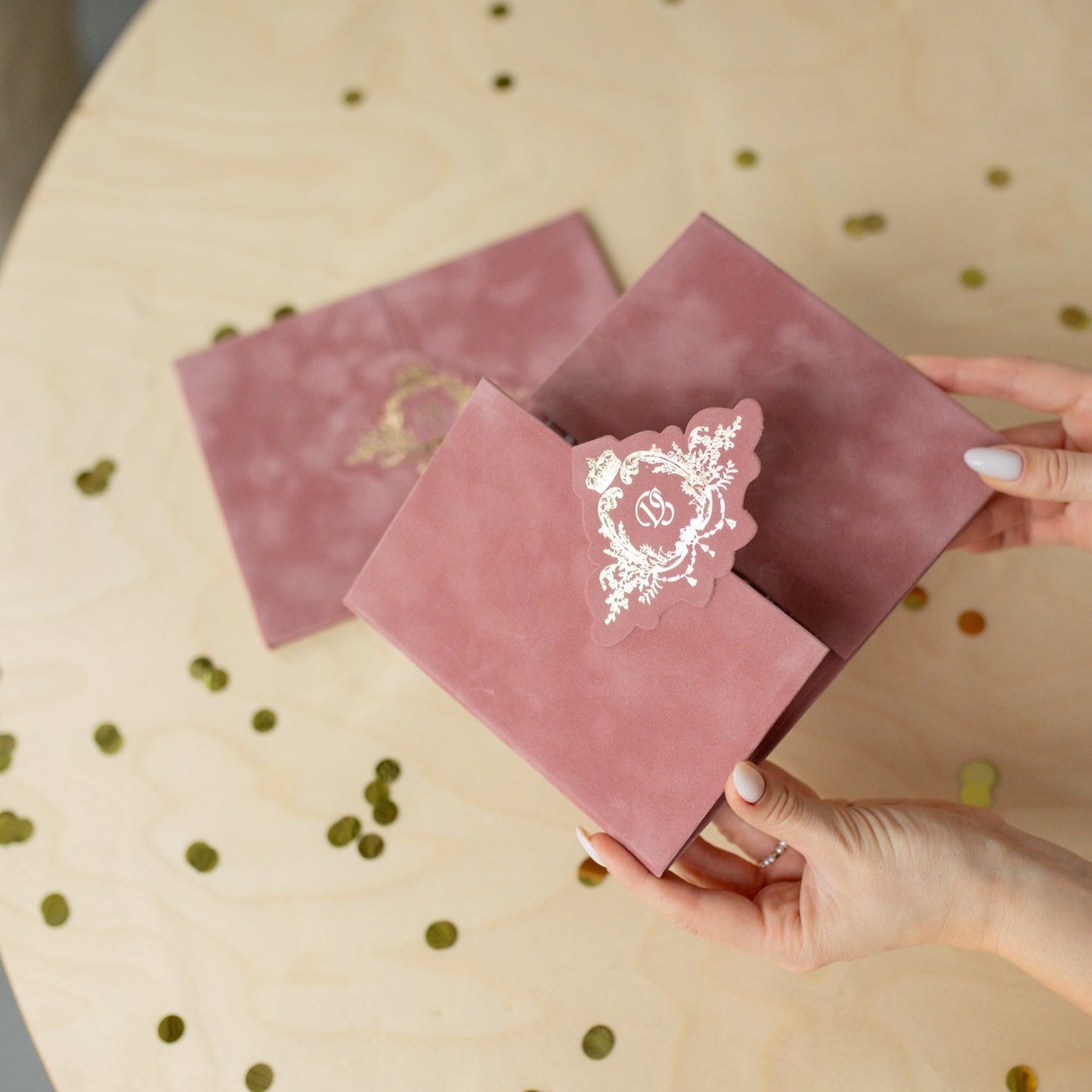 Powder Pink Velvet Pocket Wedding Invitation Suite