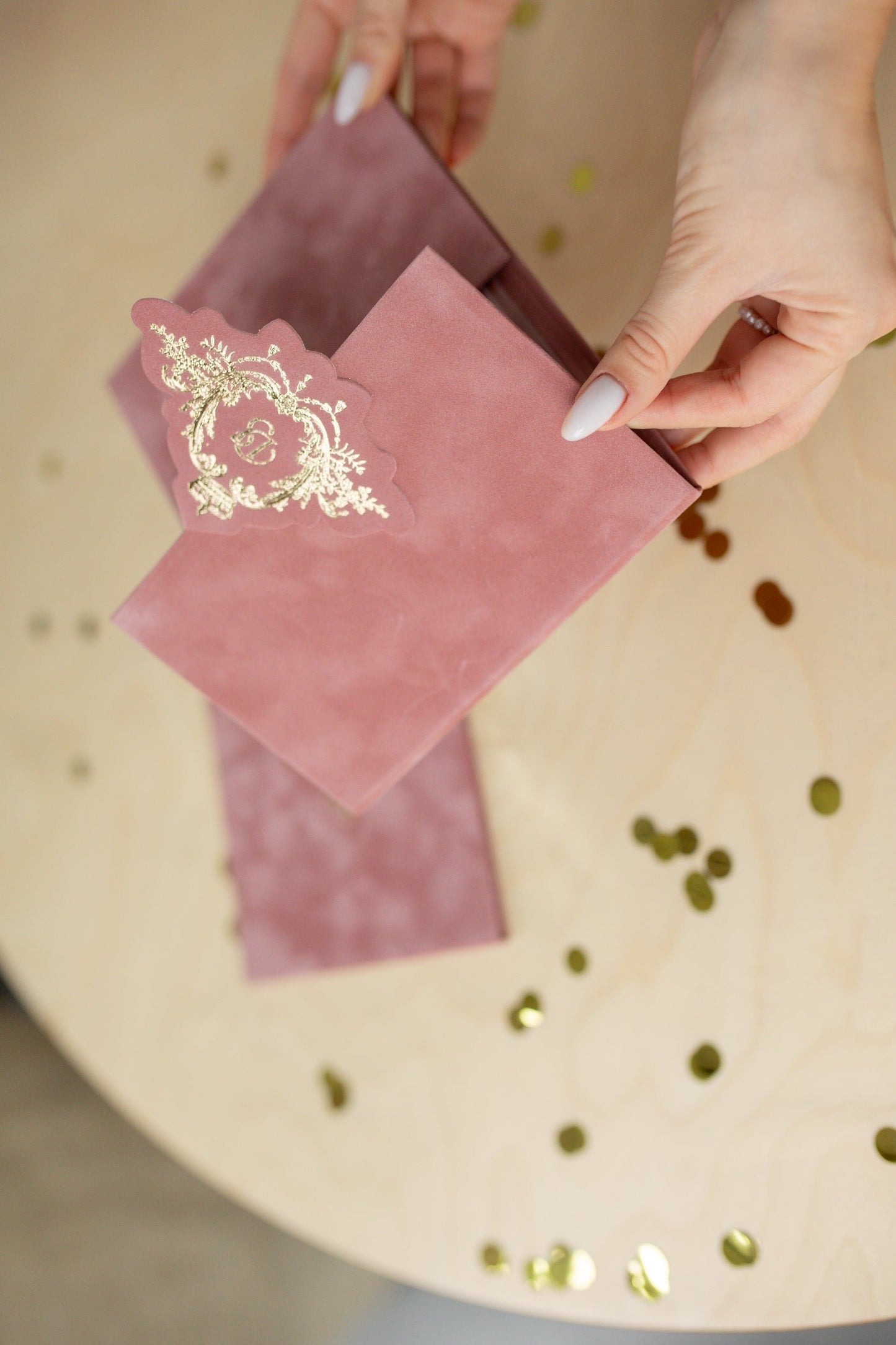 Powder Pink Velvet Pocket Wedding Invitation Suite