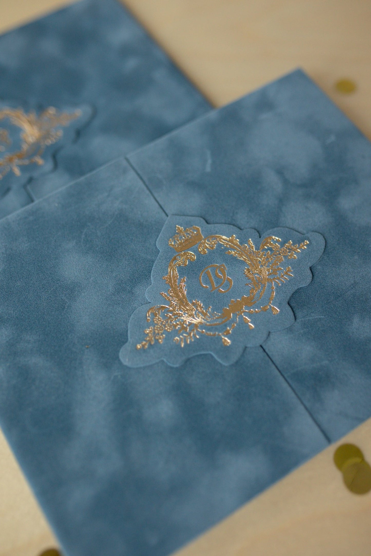 Blue Velvet Pocket Wedding Invitation Suite