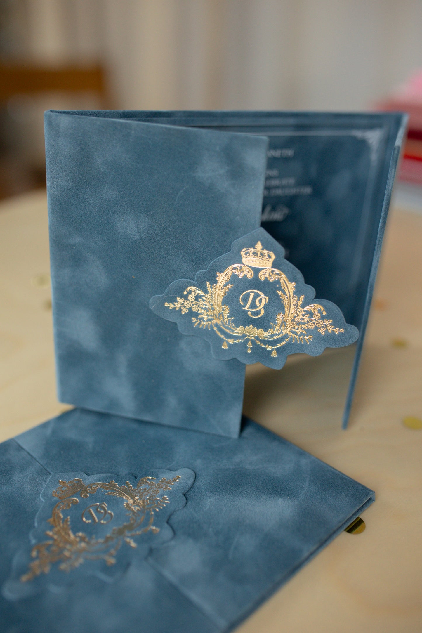 Blue Velvet Pocket Wedding Invitation Suite