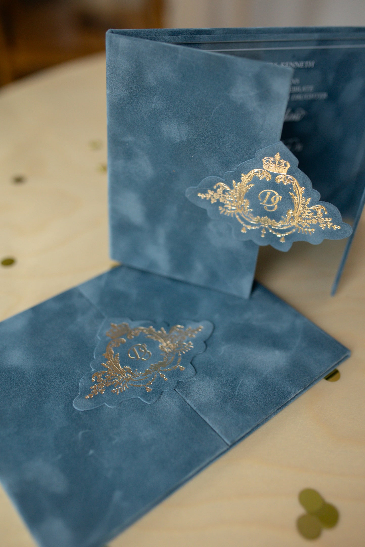 Blue Velvet Pocket Wedding Invitation Suite