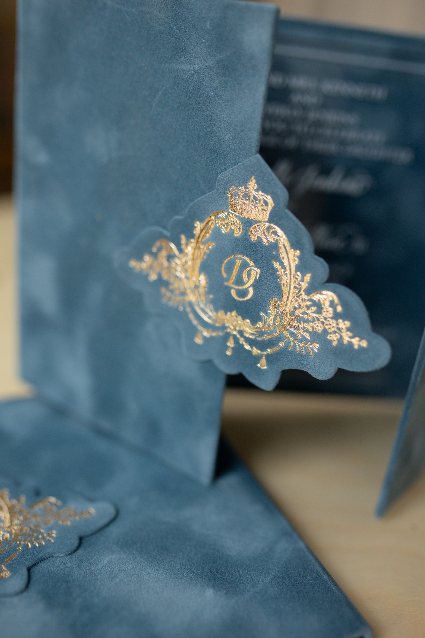 Blue Velvet Pocket Wedding Invitation Suite