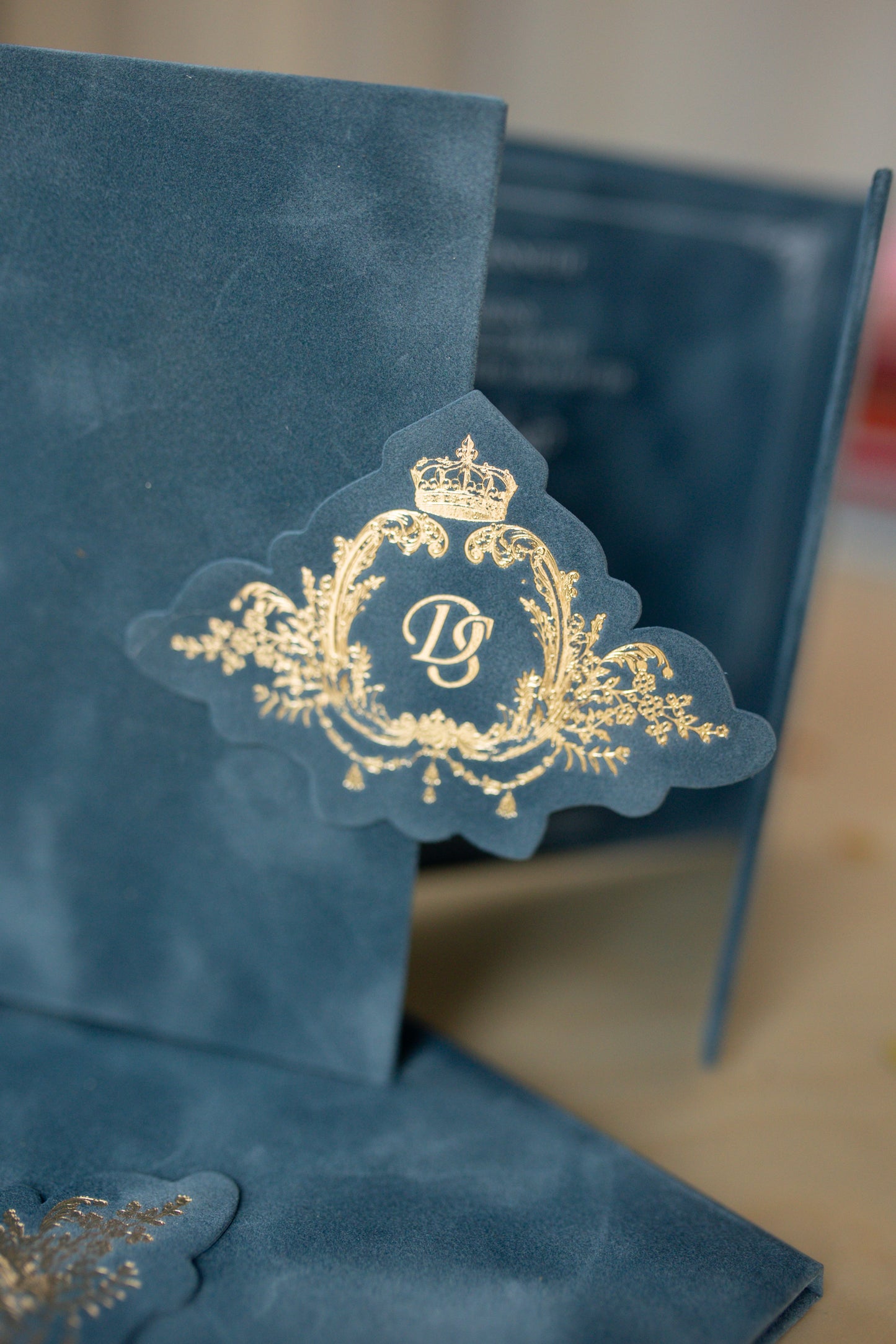 Blue Velvet Pocket Wedding Invitation Suite