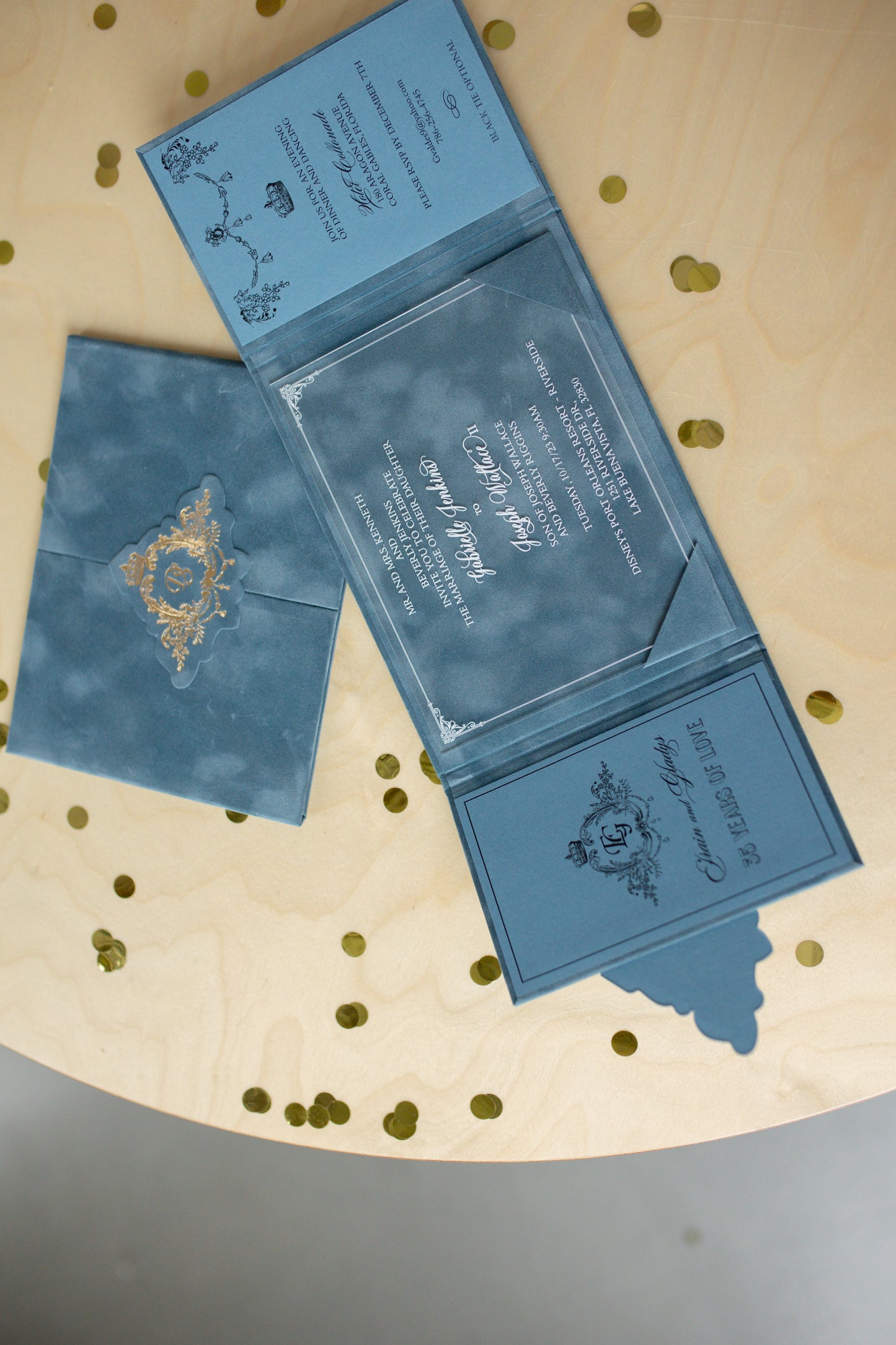 Blue Velvet Pocket Wedding Invitation Suite