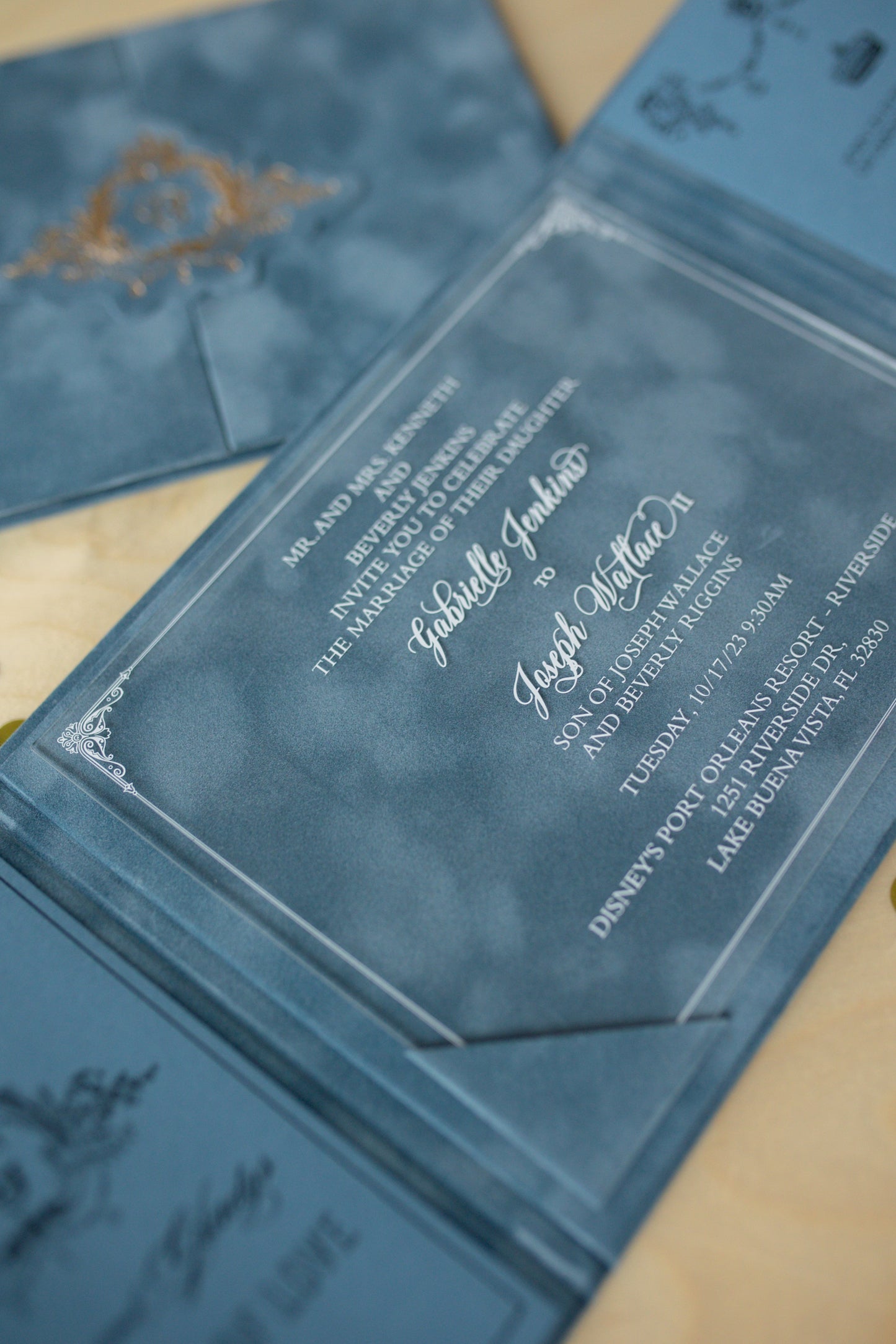 Blue Velvet Pocket Wedding Invitation Suite